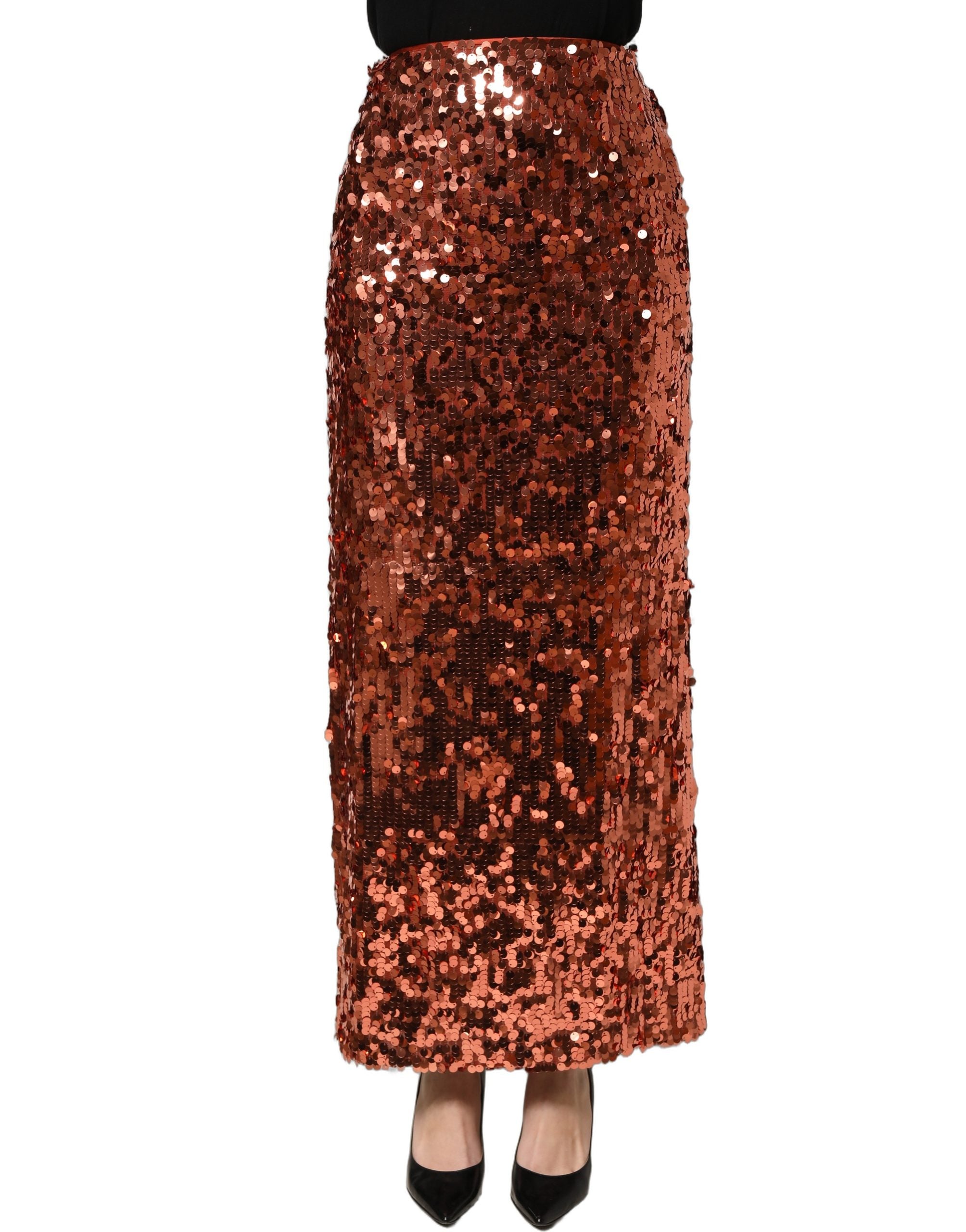 Dolce & Gabbana Bronze Sequin HighWaist PencilCut Midi Women's Skirt