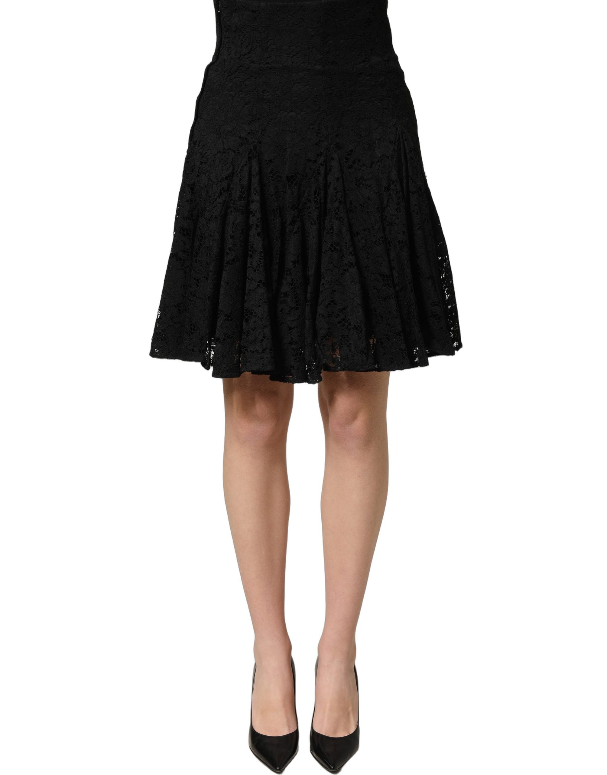 Dolce & Gabbana Black Floral Cut Out Lace A-line Mini Women's Skirt