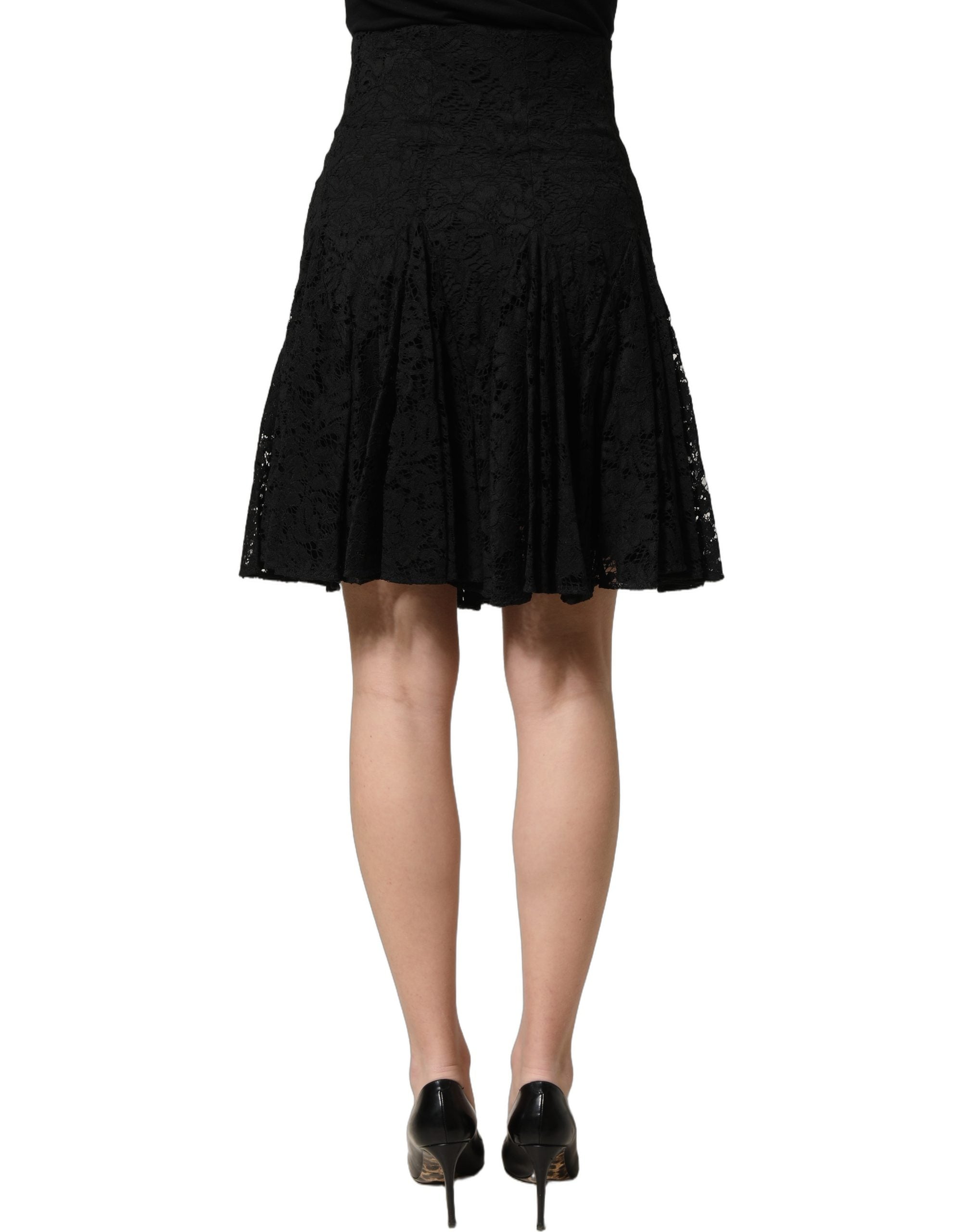 Dolce & Gabbana Black Floral Cut Out Lace A-line Mini Women's Skirt