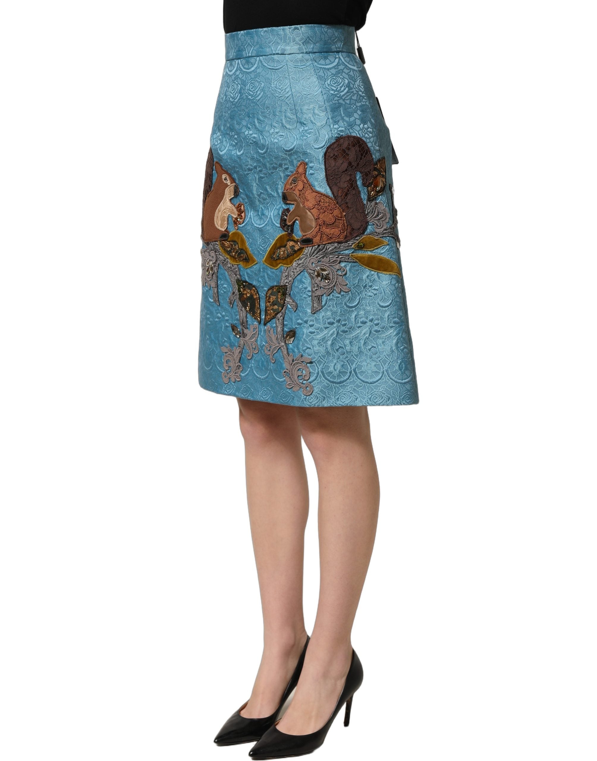 Dolce & Gabbana Blue Jacquard Embroidered A-line Women's Skirt