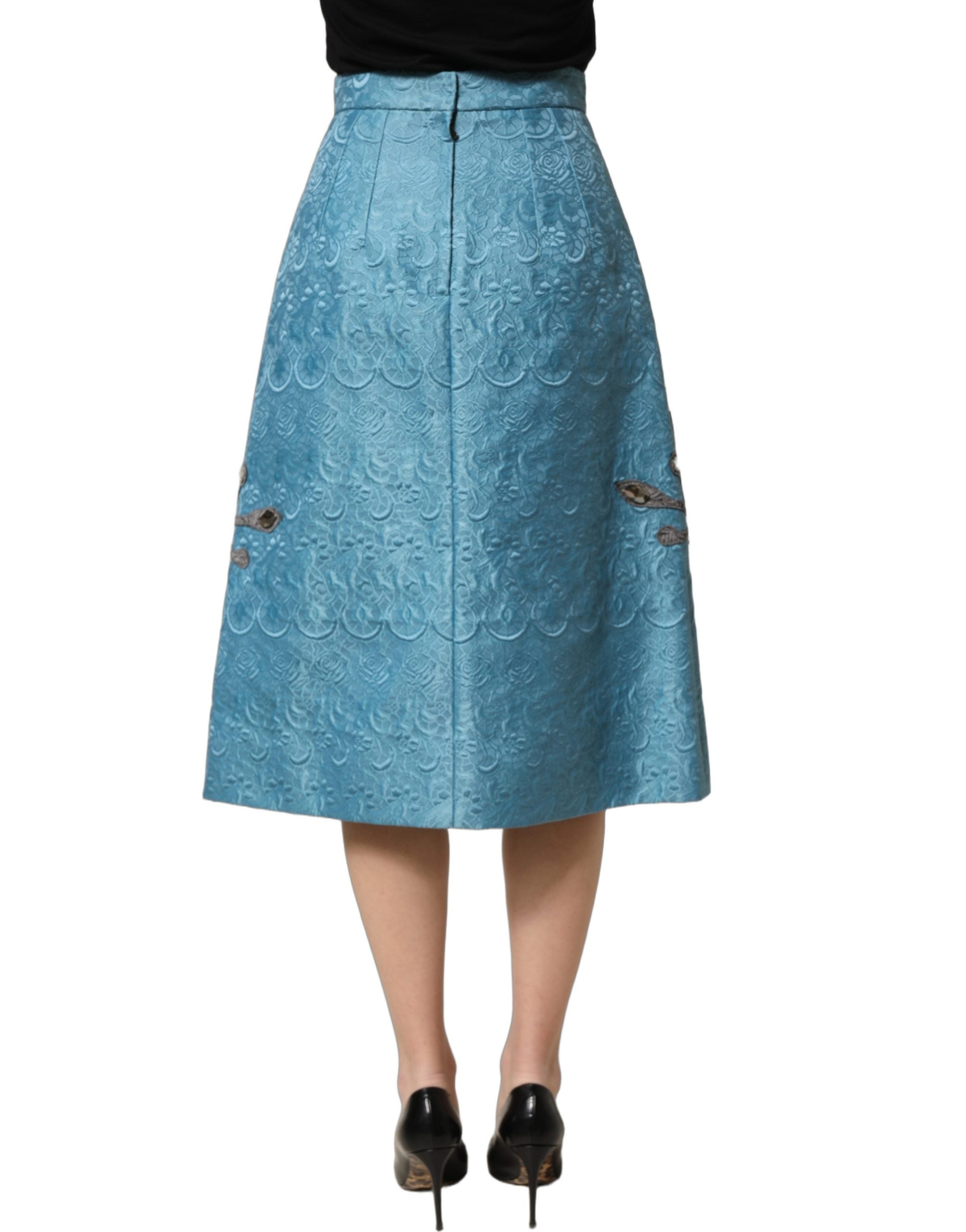 Dolce & Gabbana Blue Jacquard Embroidered A-line Midi Women's Skirt