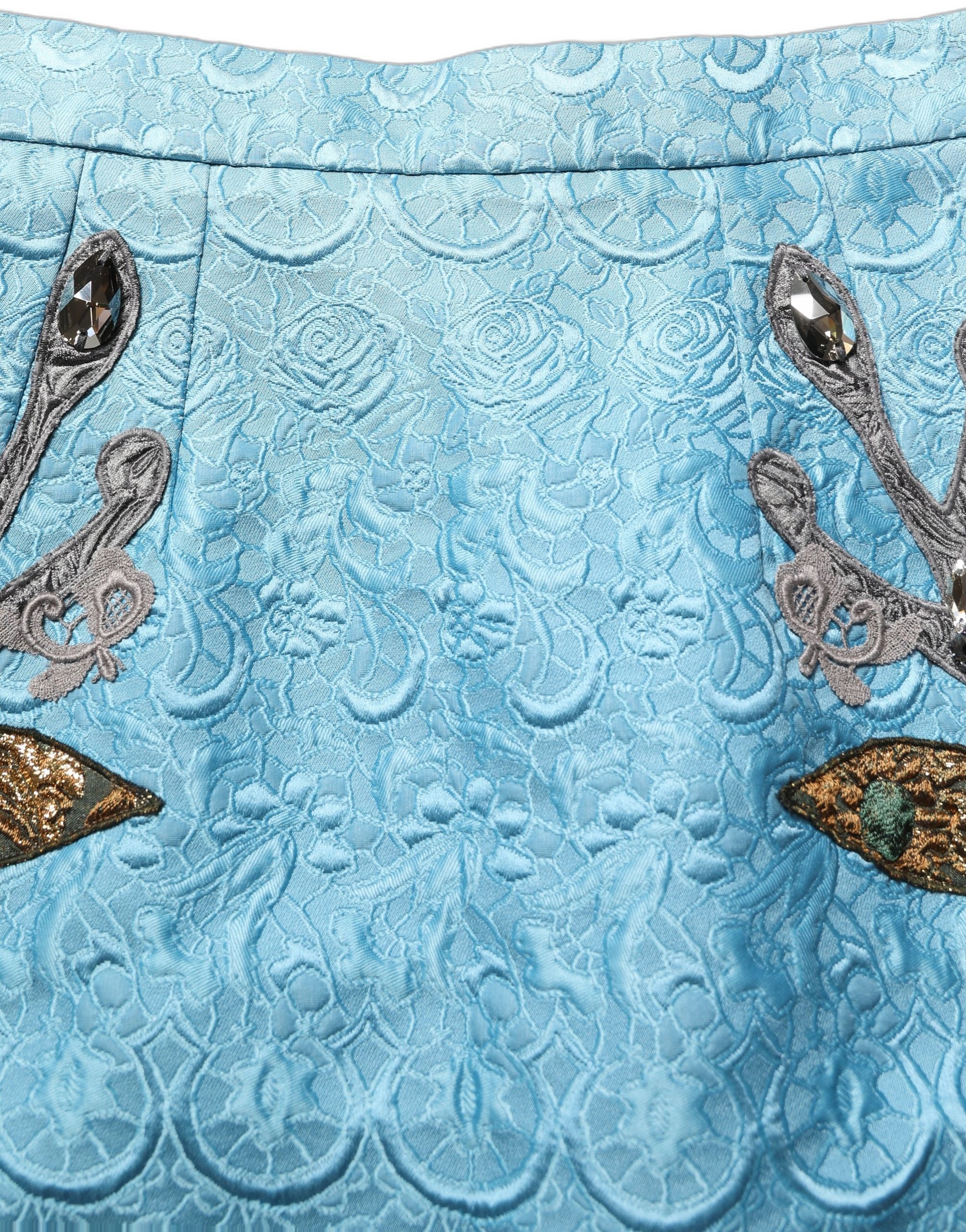 Dolce & Gabbana Blue Jacquard Embroidered A-line Midi Women's Skirt