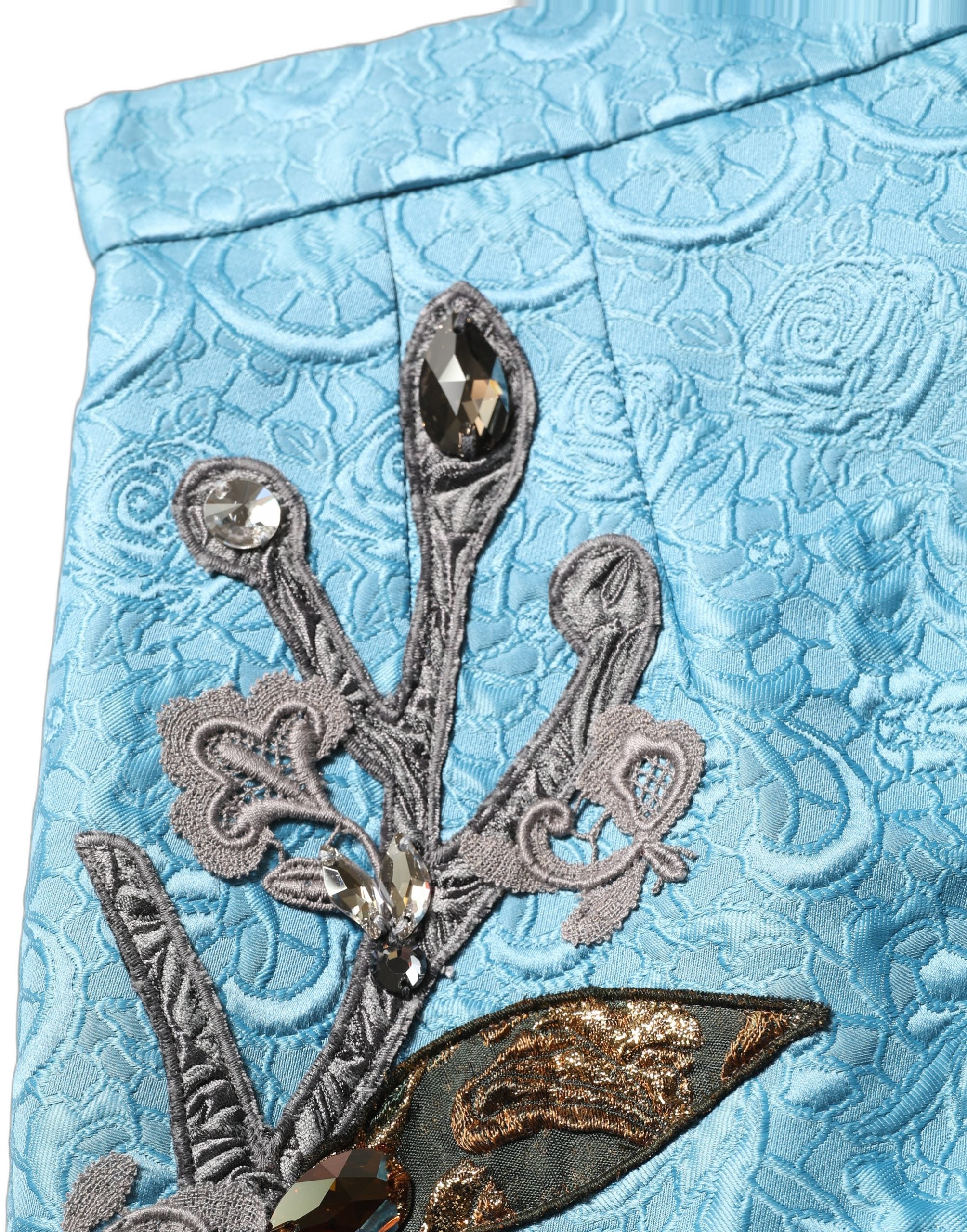 Dolce & Gabbana Blue Jacquard Embroidered A-line Midi Women's Skirt