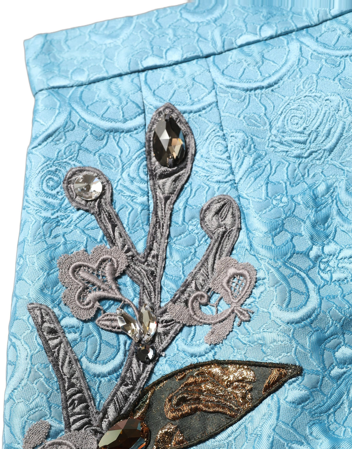 Dolce & Gabbana Blue Jacquard Embroidered A-line Midi Women's Skirt