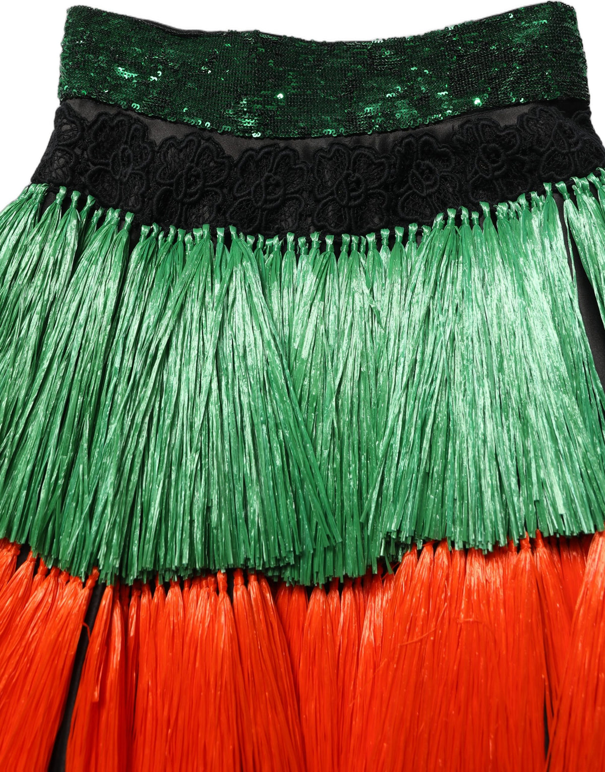 Dolce & Gabbana Multicolor Fringed High Waist Knee Length Women's Skirt