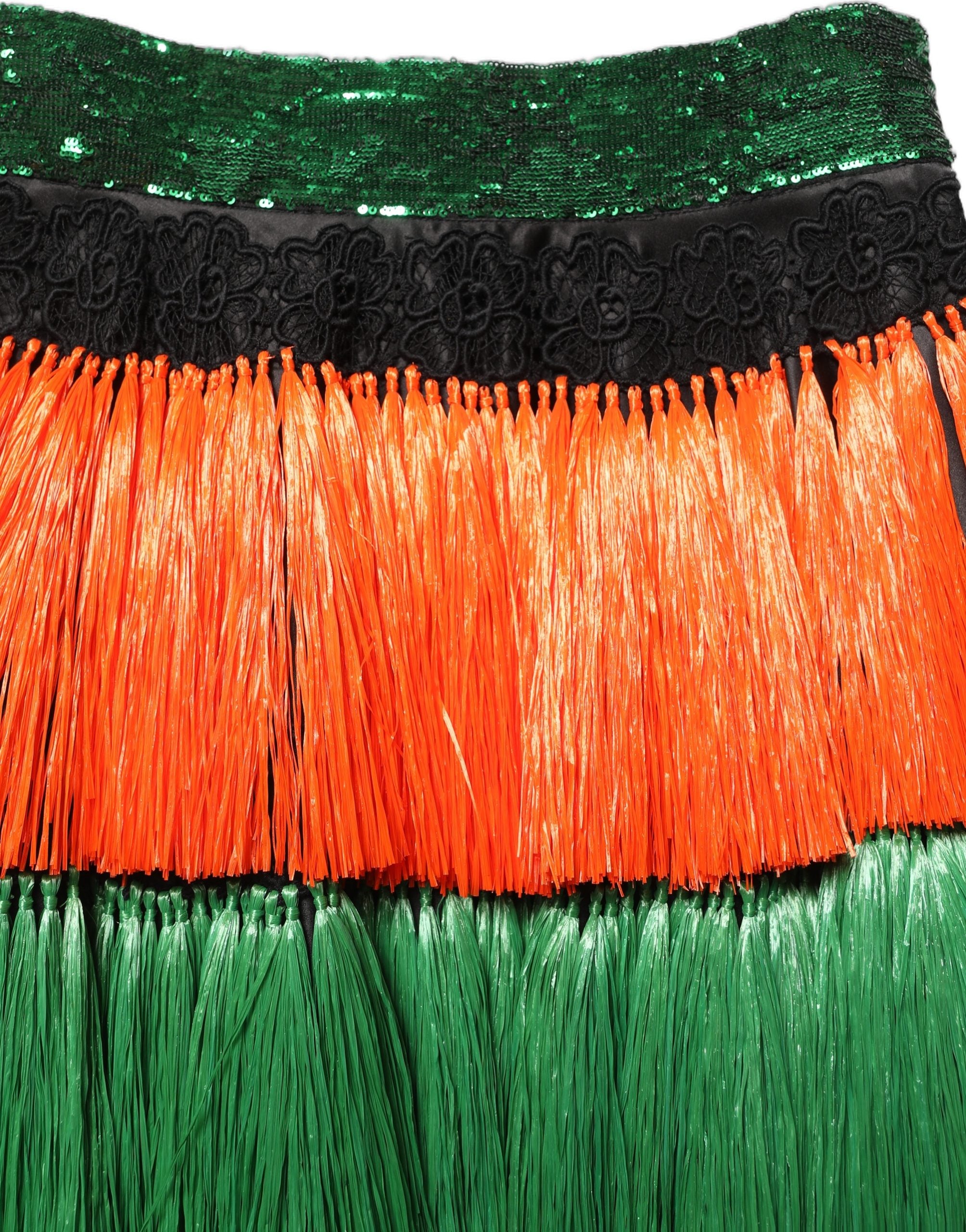 Dolce & Gabbana Multicolor Fringe Sequin High Waist Knee Length Women's Skirt