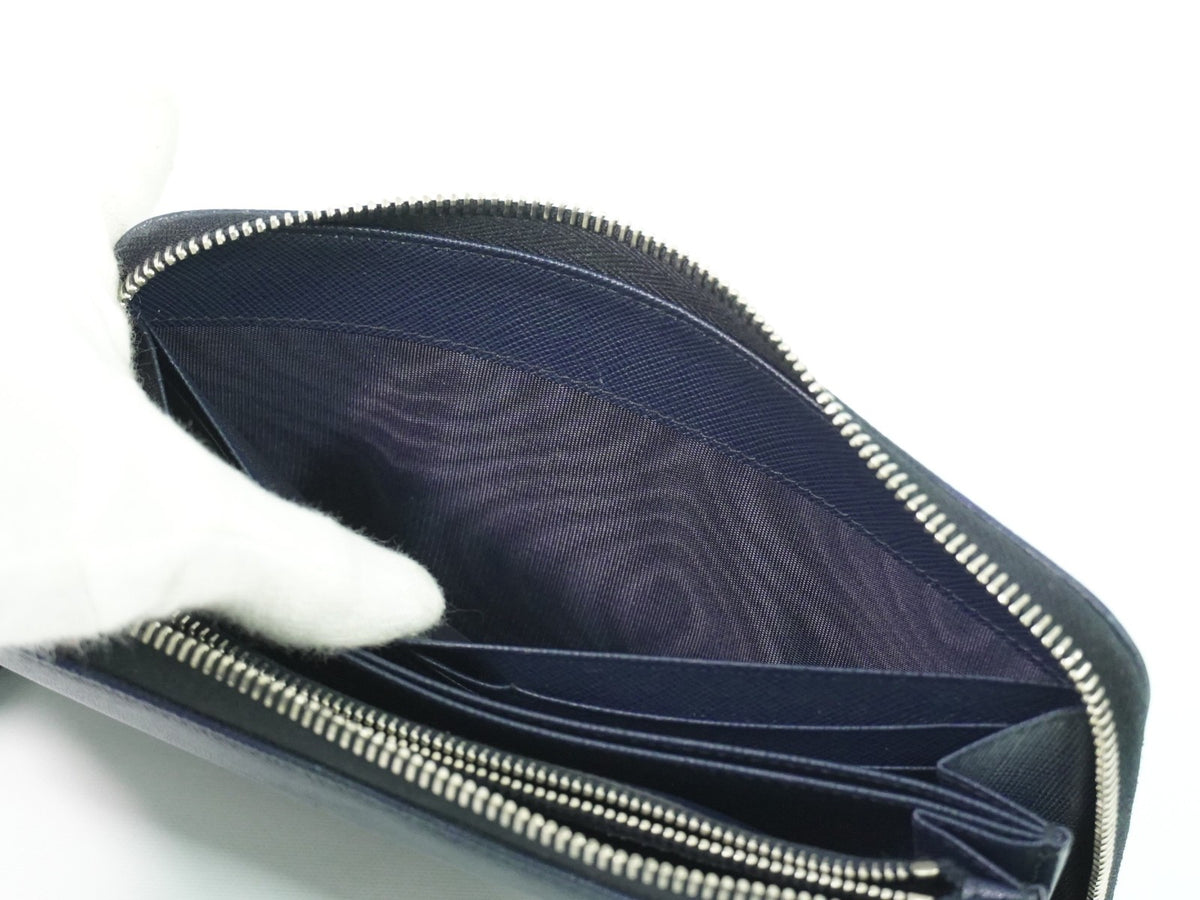 Prada Saffiano Leather Navy Leather Wallets Accessory (Pre-Owned)