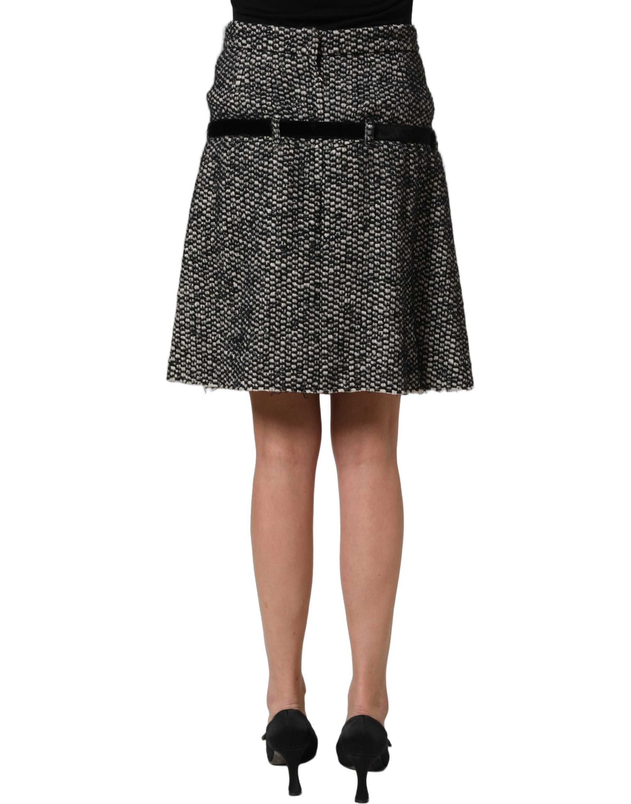 Dolce & Gabbana Black White Tweed High Waist Pleated Women's Skirt