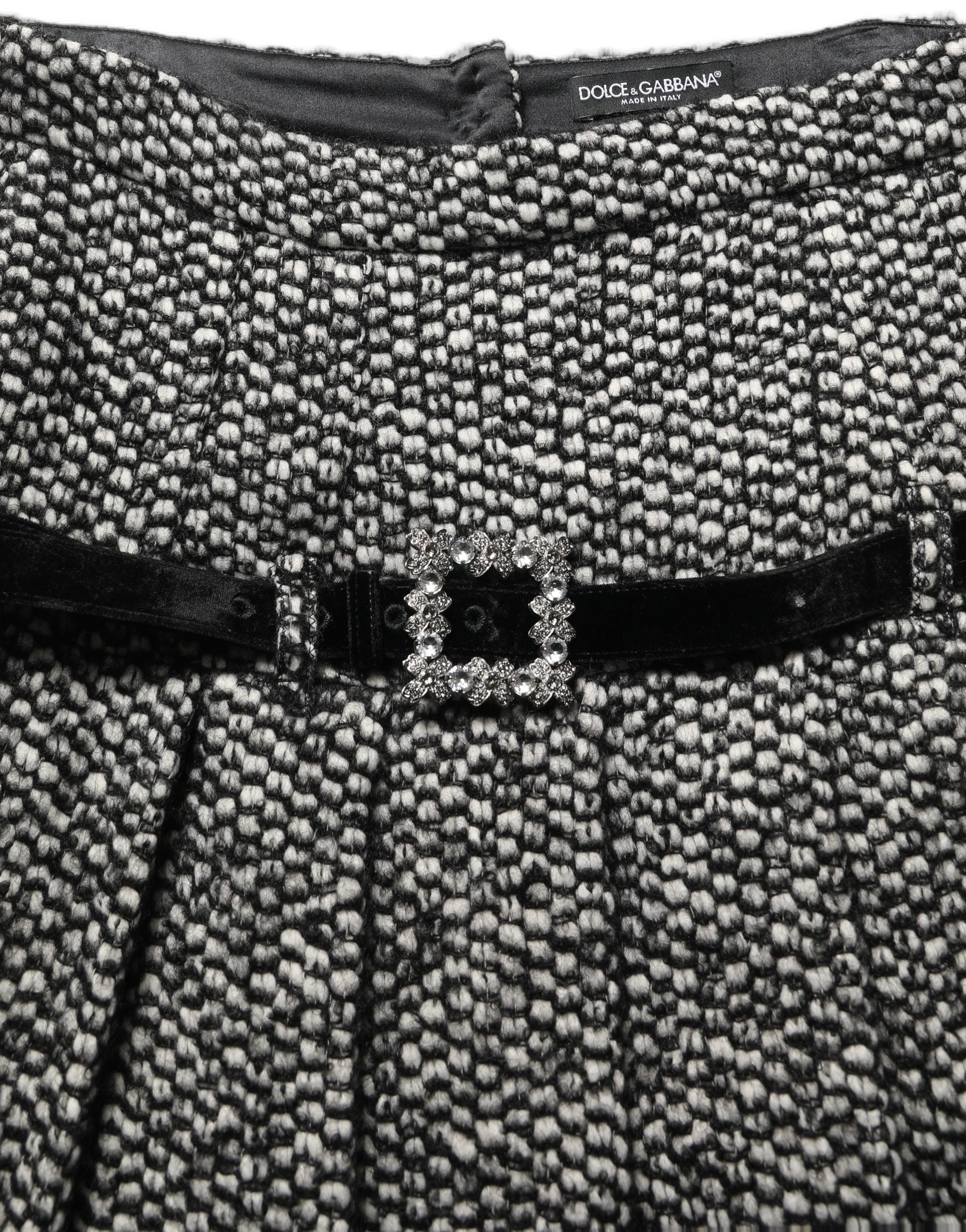 Dolce & Gabbana Black White Tweed High Waist Pleated Women's Skirt