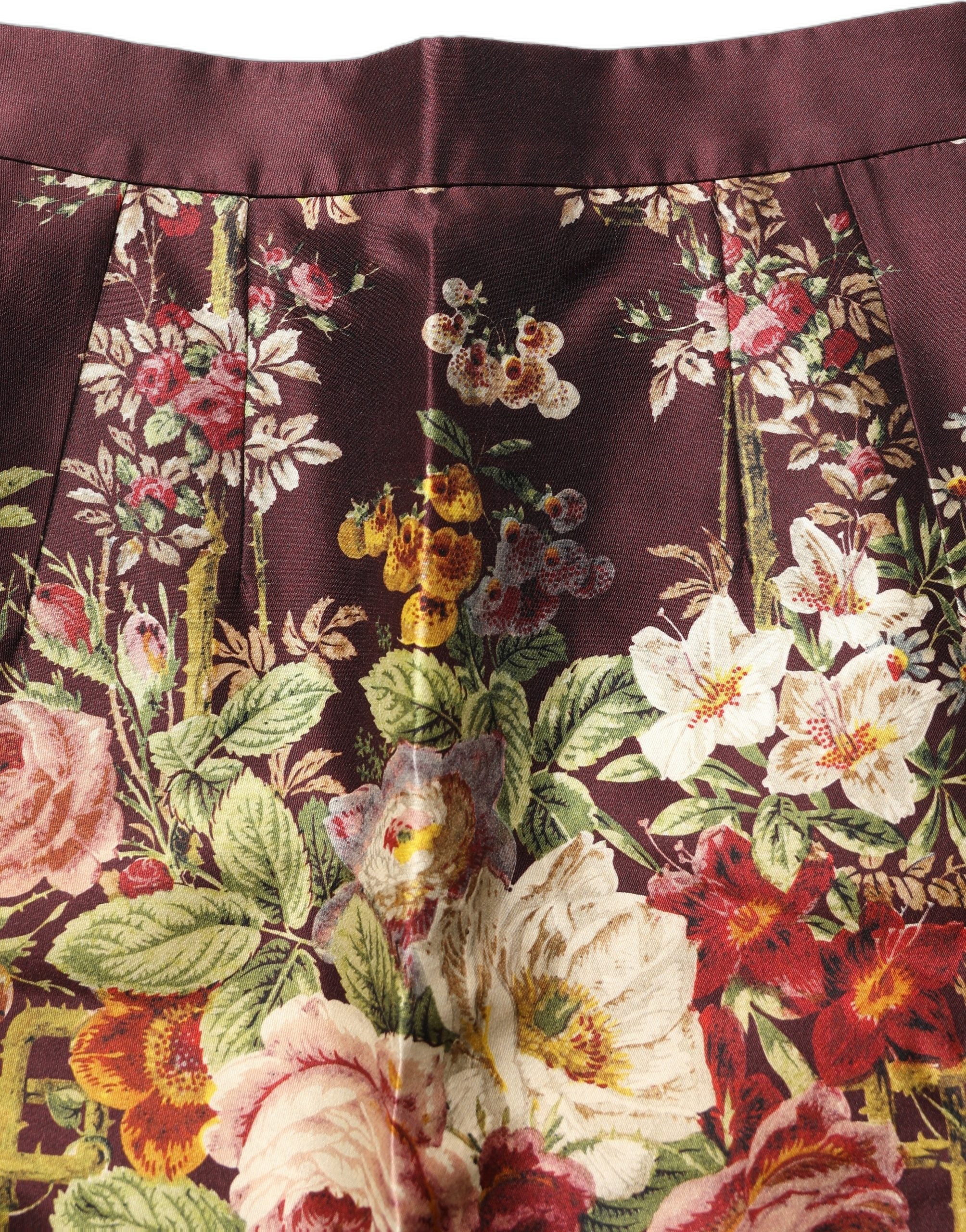 Dolce & Gabbana Burgundy Floral HighWaist A-line Mini Women's Skirt