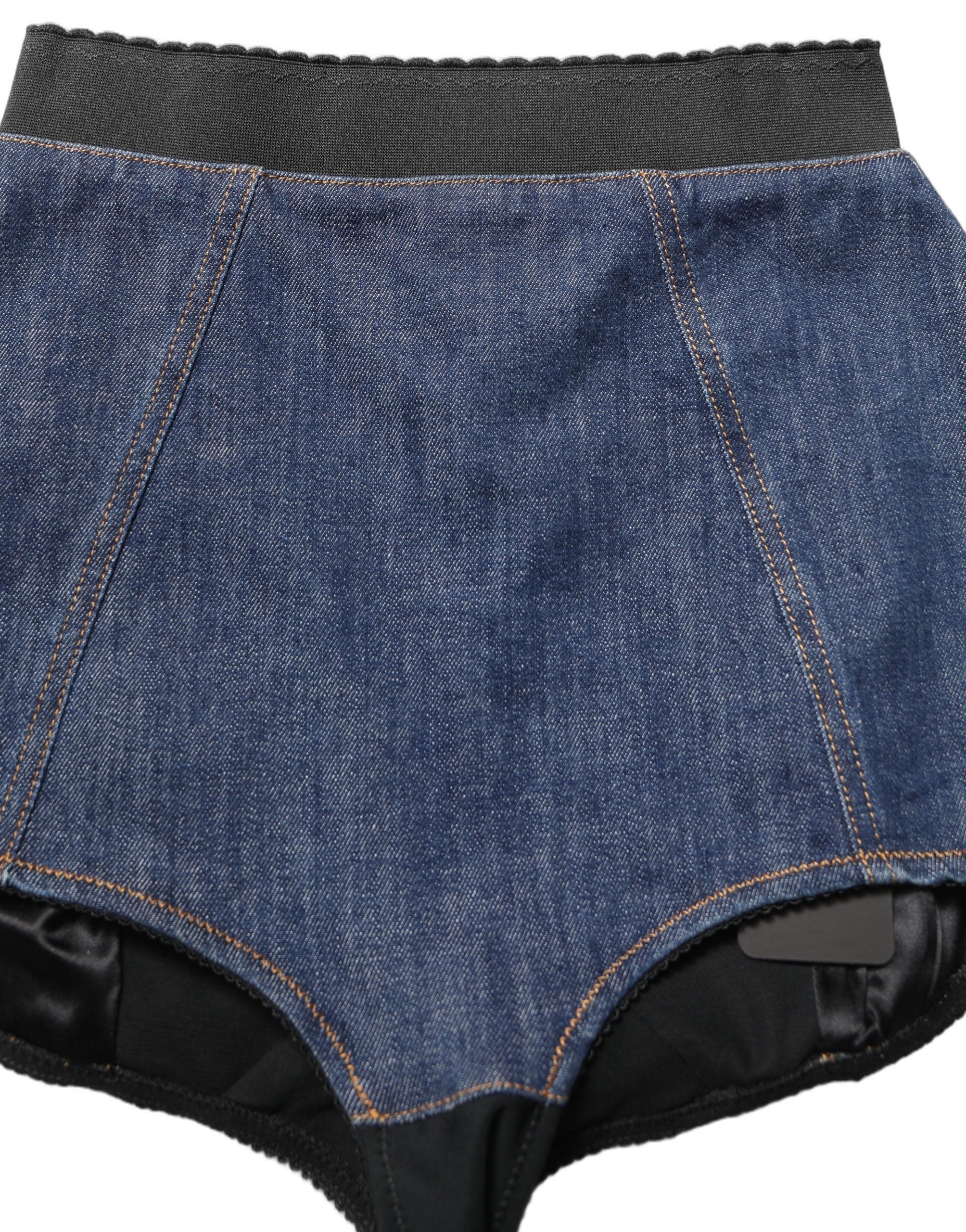 Dolce & Gabbana Blue Cotton High Waist Denim Hotpants Women's Shorts
