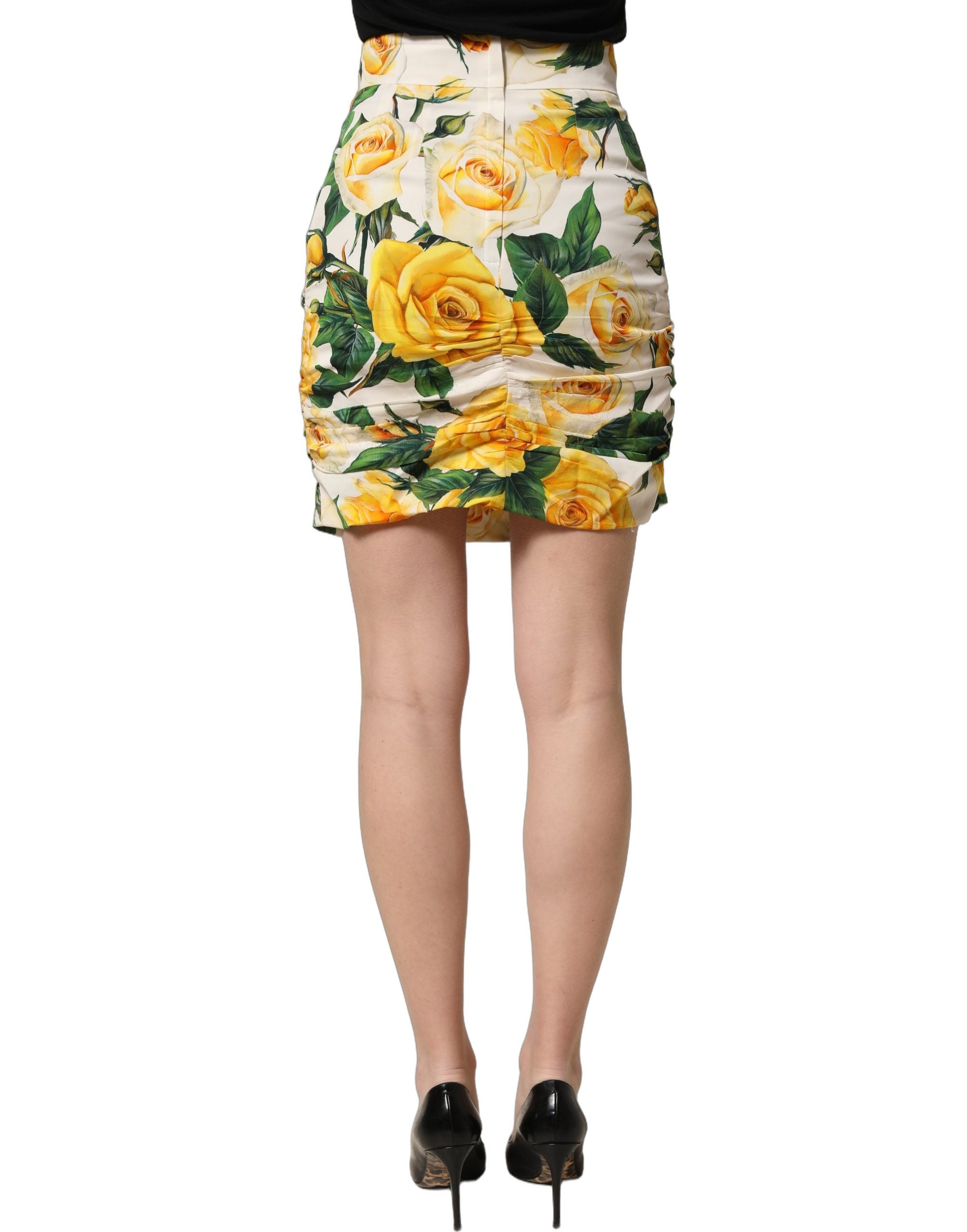 Dolce & Gabbana White Rose Print HighWaist Sheath Mini Women's Skirt (Pre-Owned)