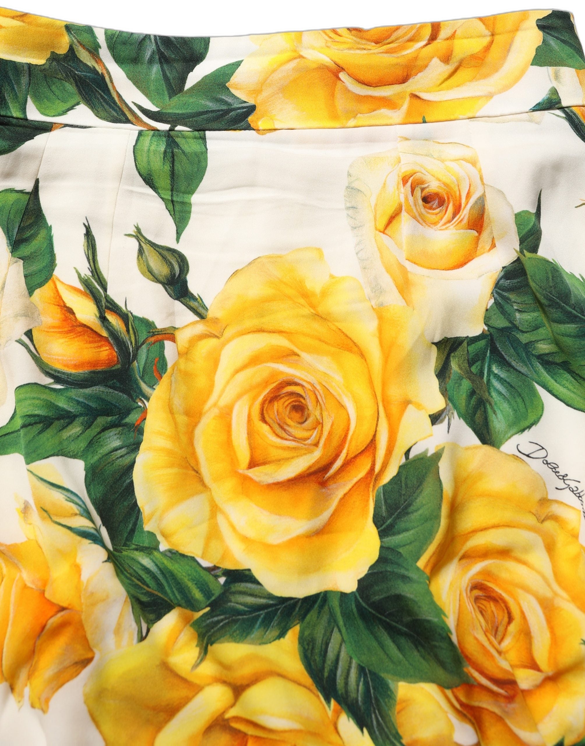 Dolce & Gabbana White Rose Print HighWaist Sheath Mini Women's Skirt (Pre-Owned)