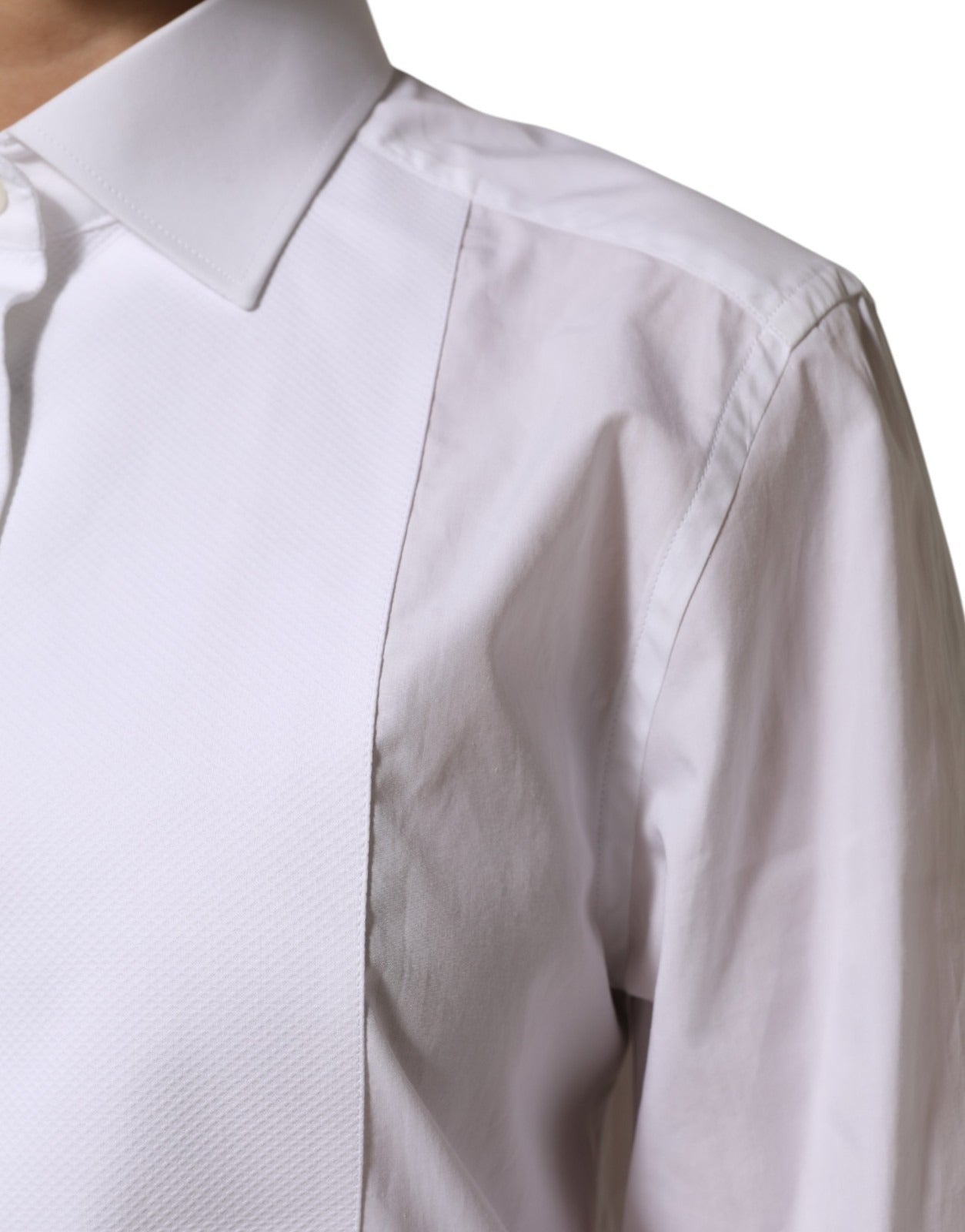 Dolce & Gabbana White Cotton Tuxedo Bib Long Sleeve Dress Women's Shirt