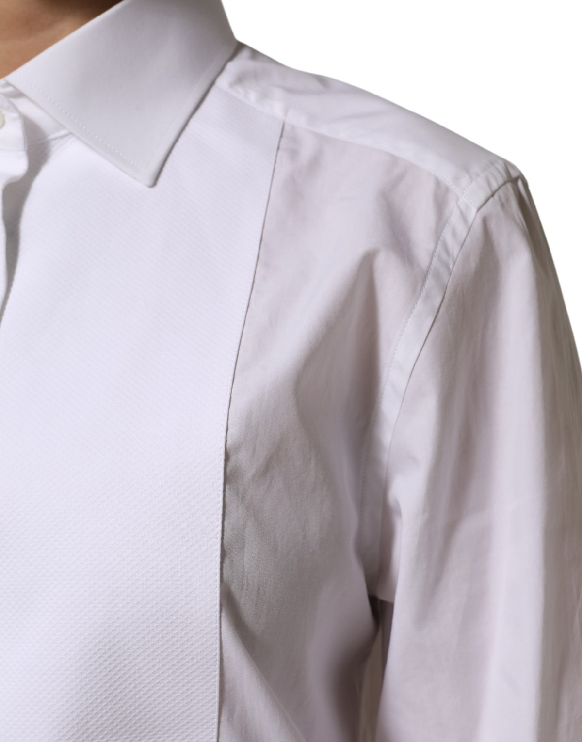 Dolce & Gabbana White Cotton Tuxedo Bib Long Sleeve Dress Women's Shirt