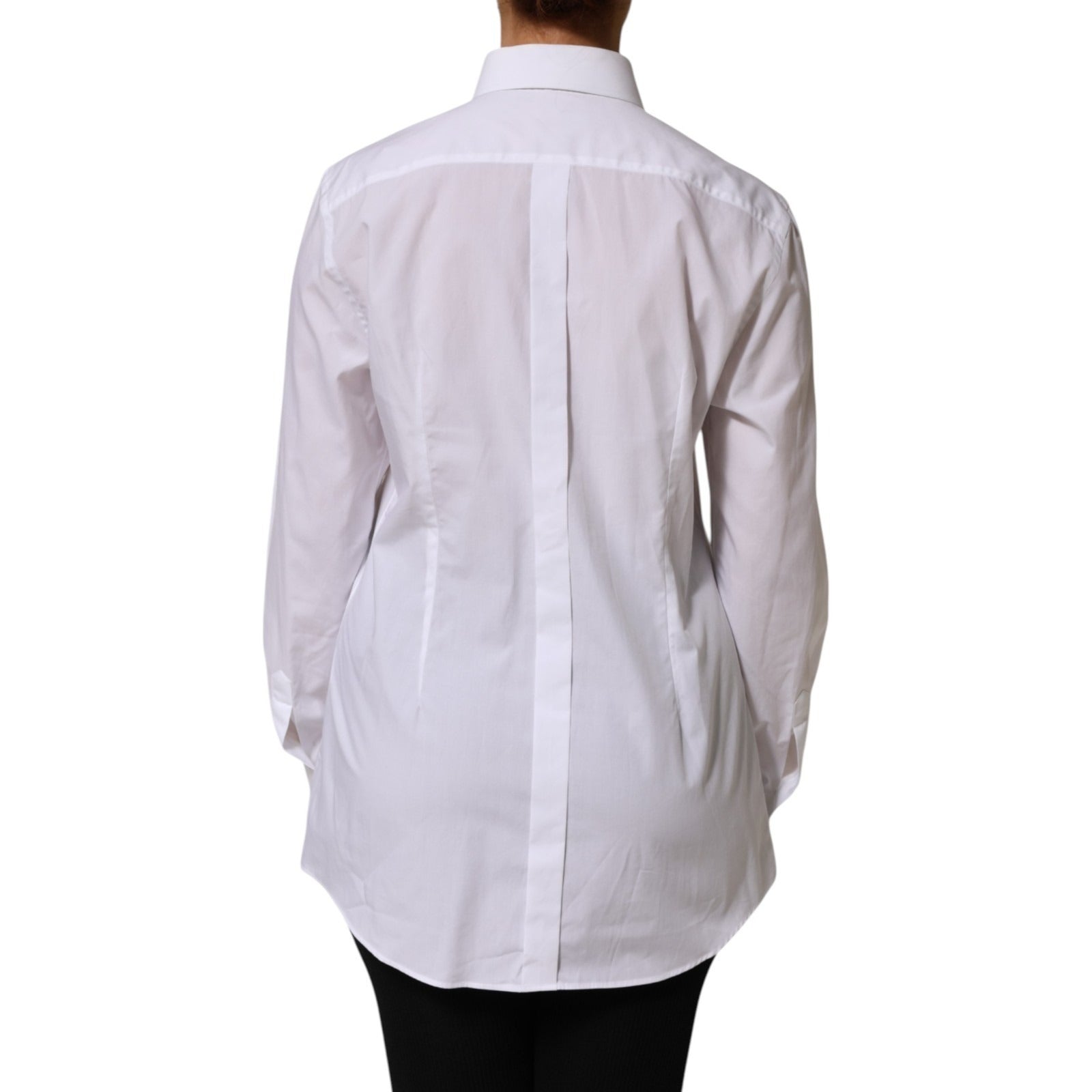 Dolce & Gabbana White Cotton Tuxedo Bib Long Sleeve Dress Women's Shirt