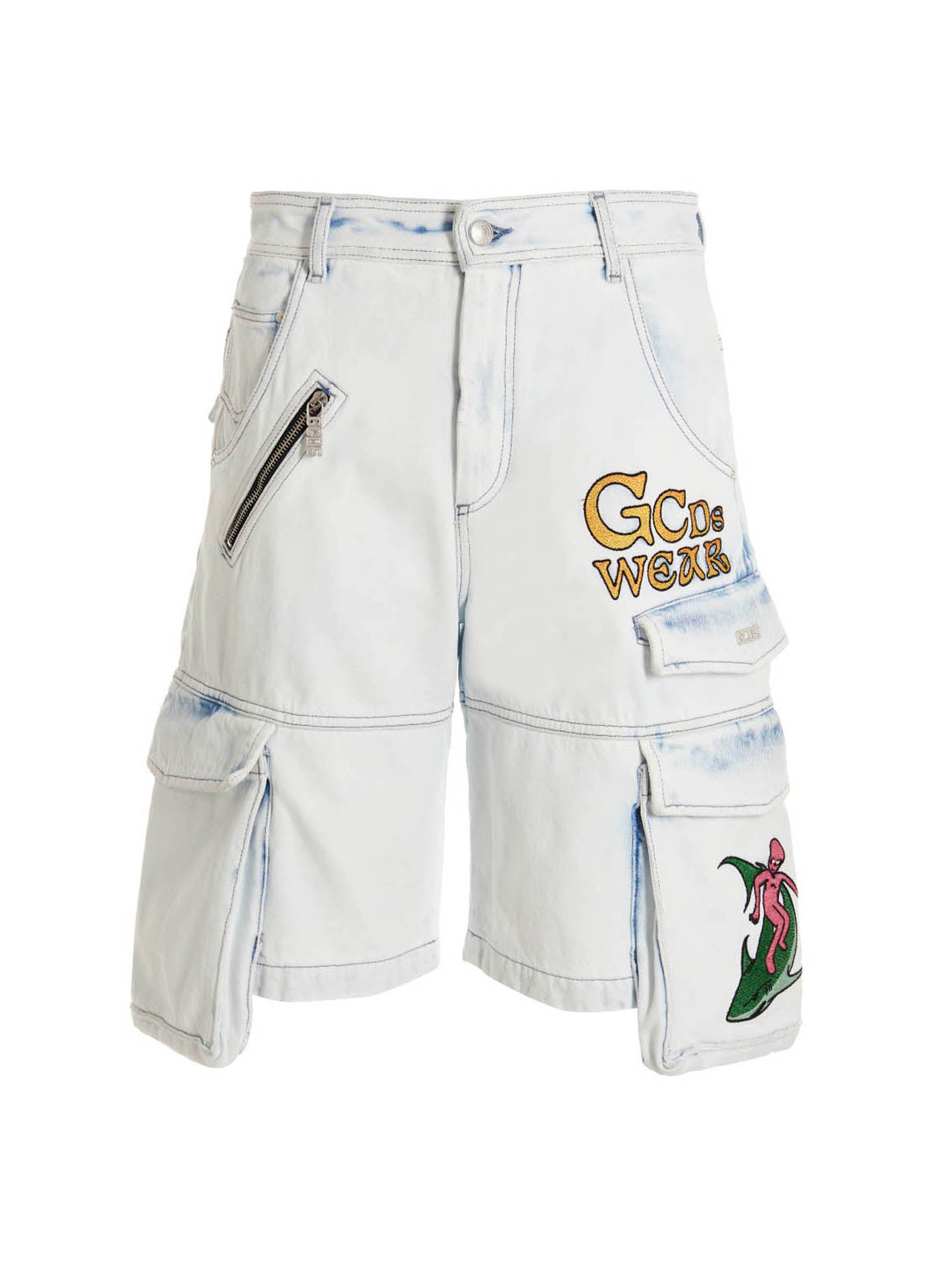 GCDS Blue Cotton Bermuda Men's Shorts