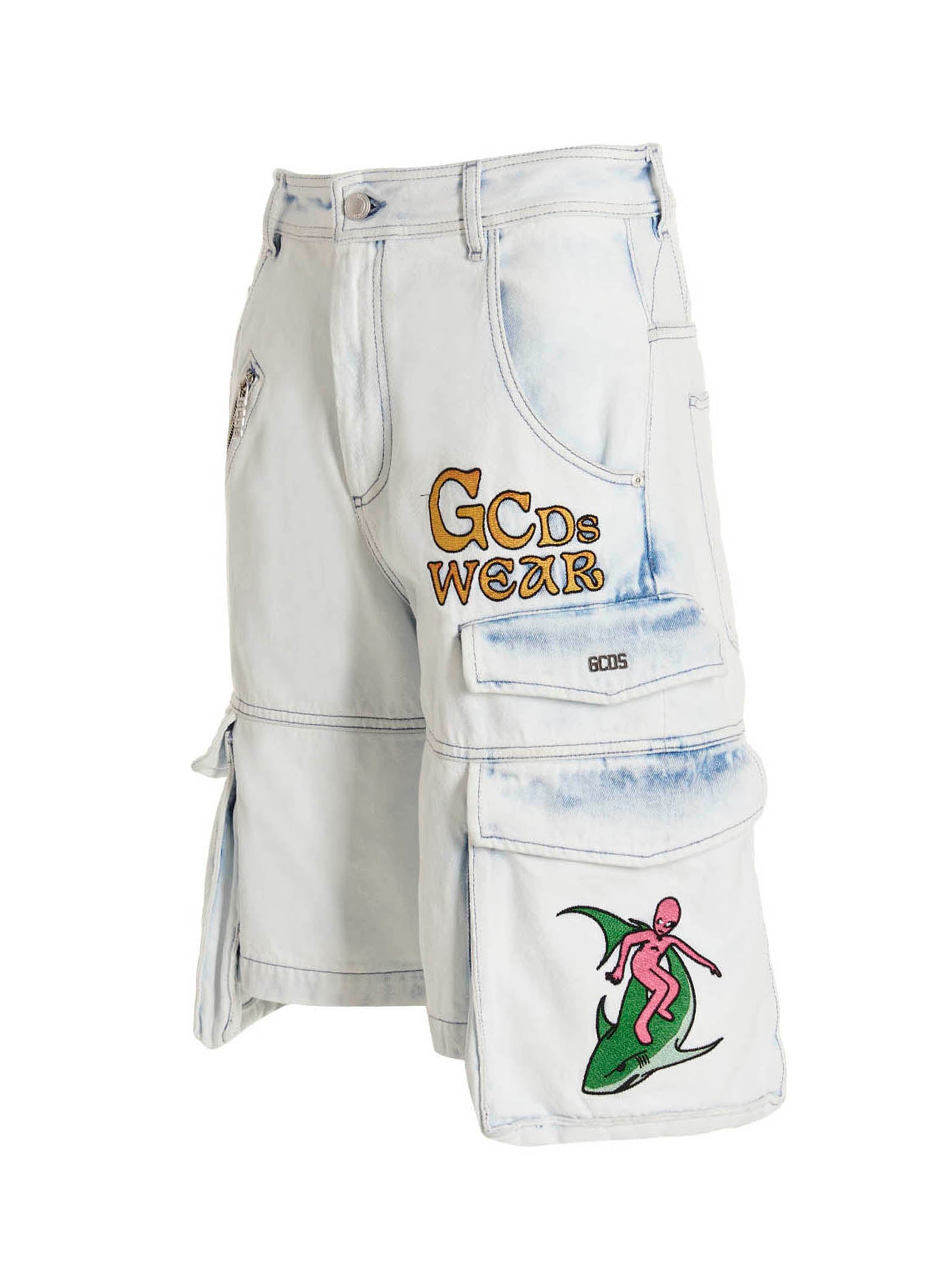 GCDS Blue Cotton Bermuda Men's Shorts
