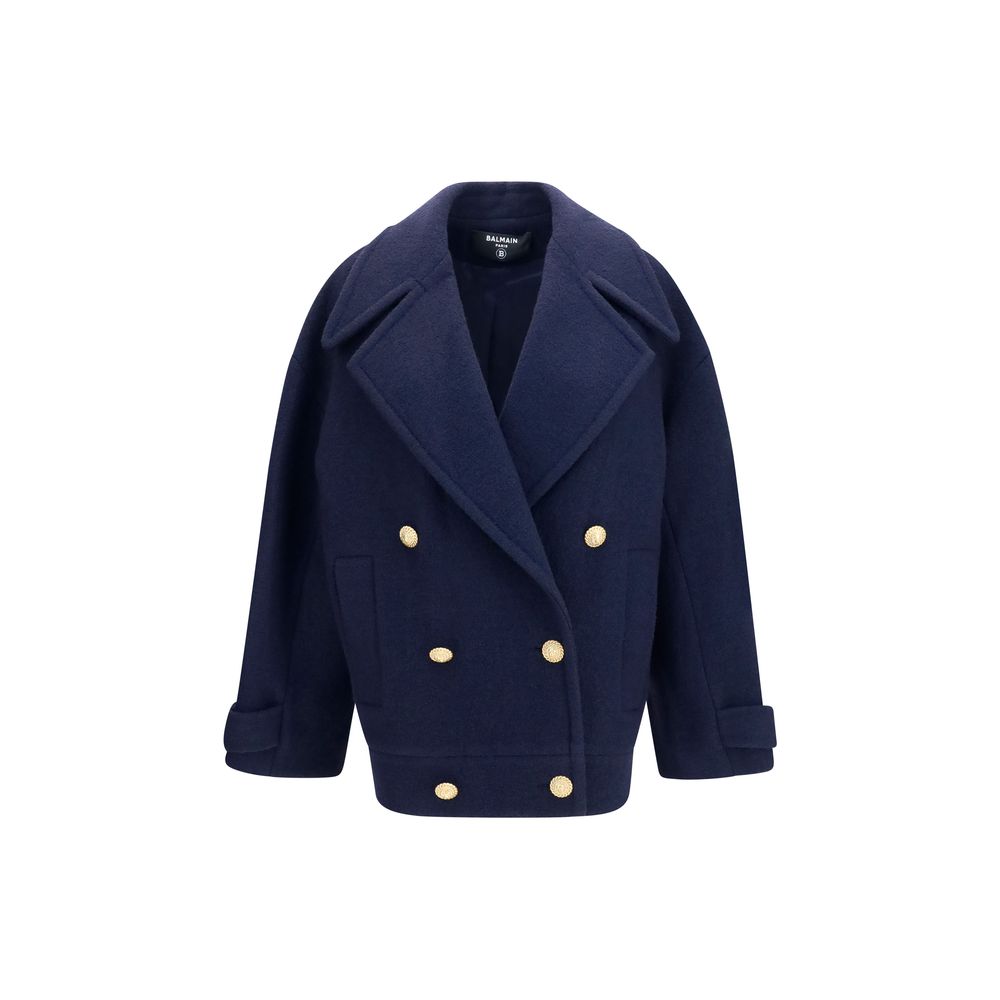 Balmain Blue Wool Oves Aries Women's Coat