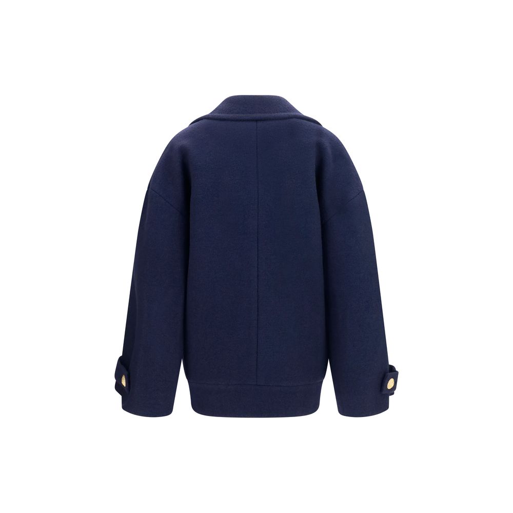 Balmain Blue Wool Oves Aries Women's Coat