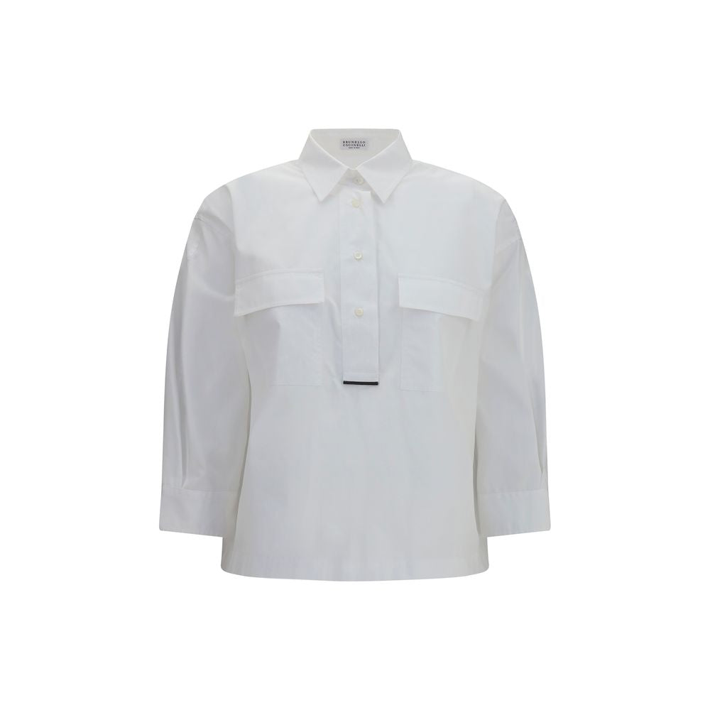 Brunello Cucinelli White Cotton Dress Women's Shirt