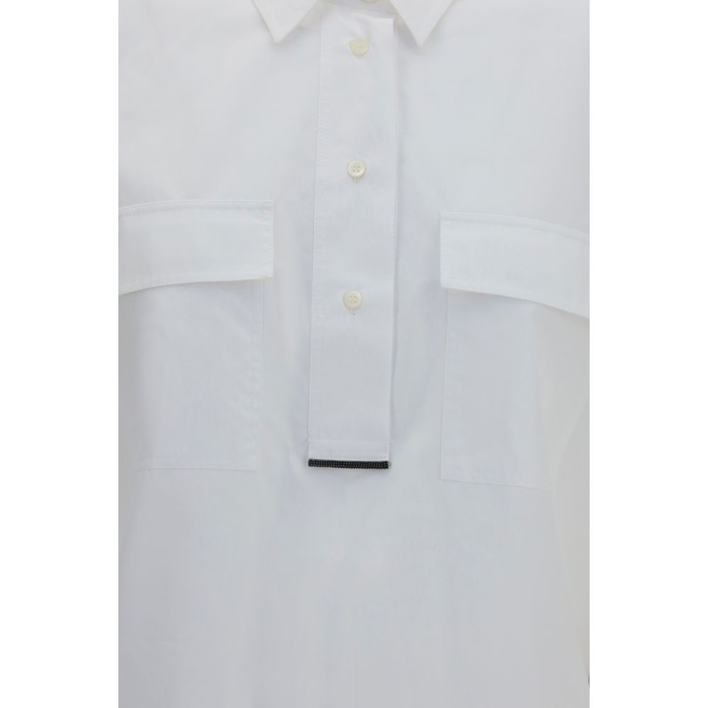 Brunello Cucinelli White Cotton Dress Women's Shirt