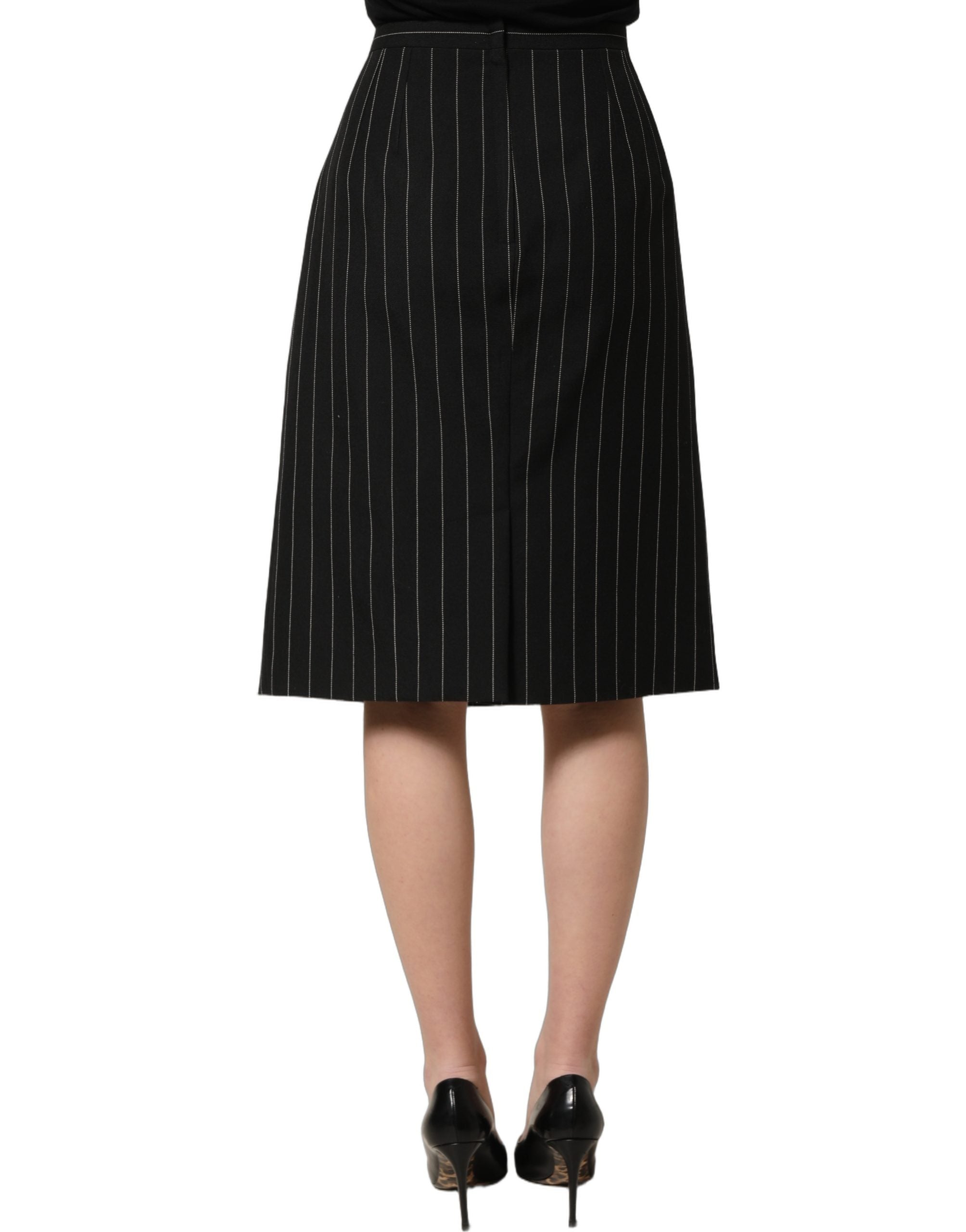 Dolce & Gabbana Black Pinstriped HighWaist Pencil Cut Women's Skirt