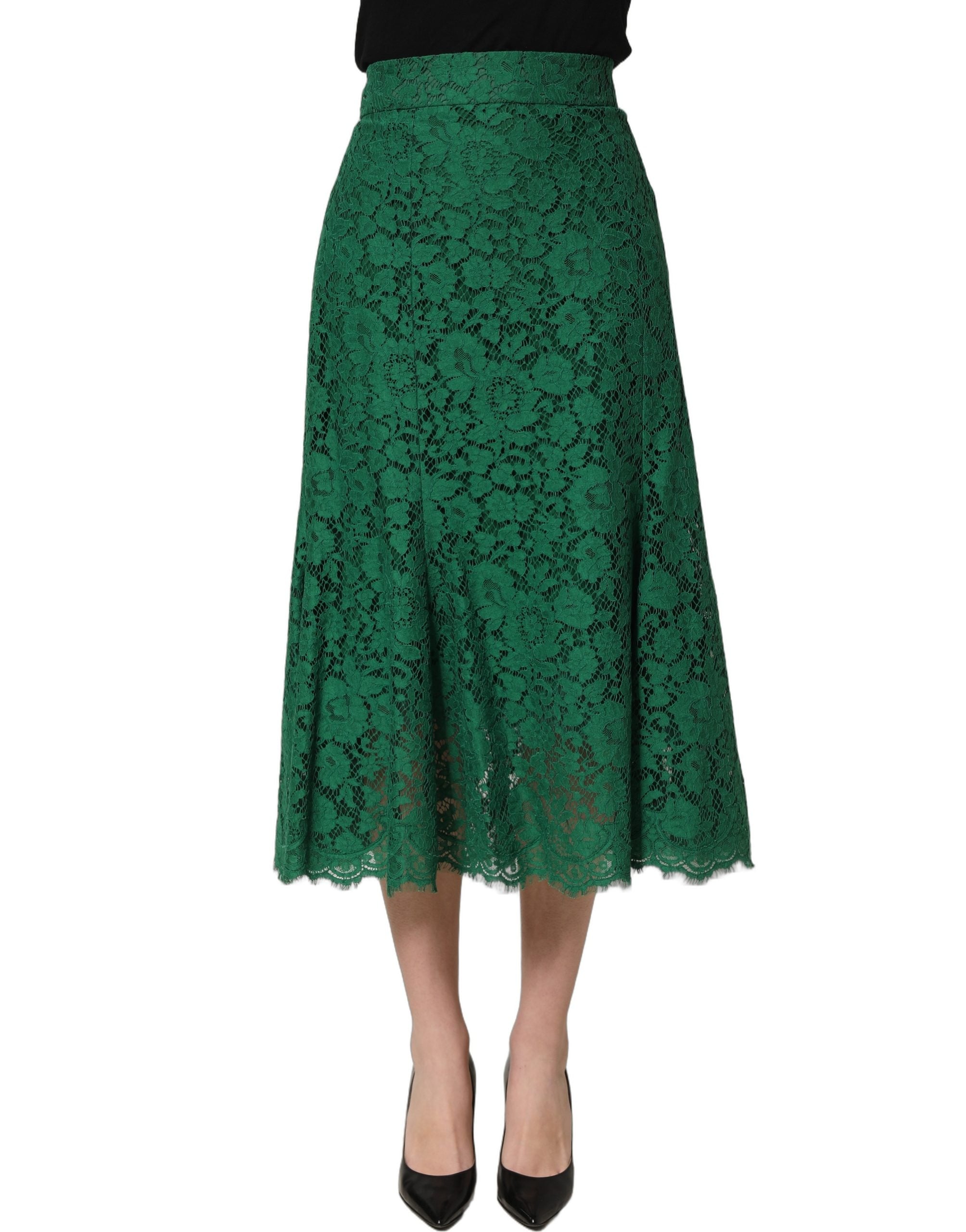 Dolce & Gabbana Green Lace High Waist Mermaid Midi Women's Skirt