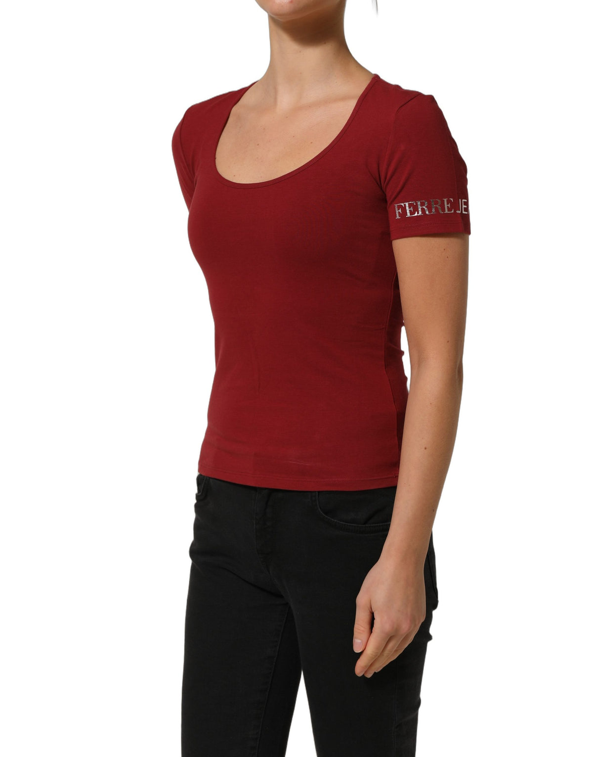 Ferre Black Wool Knit Deep V-Neck Long Sleeves Women's Top (Pre-Owned)