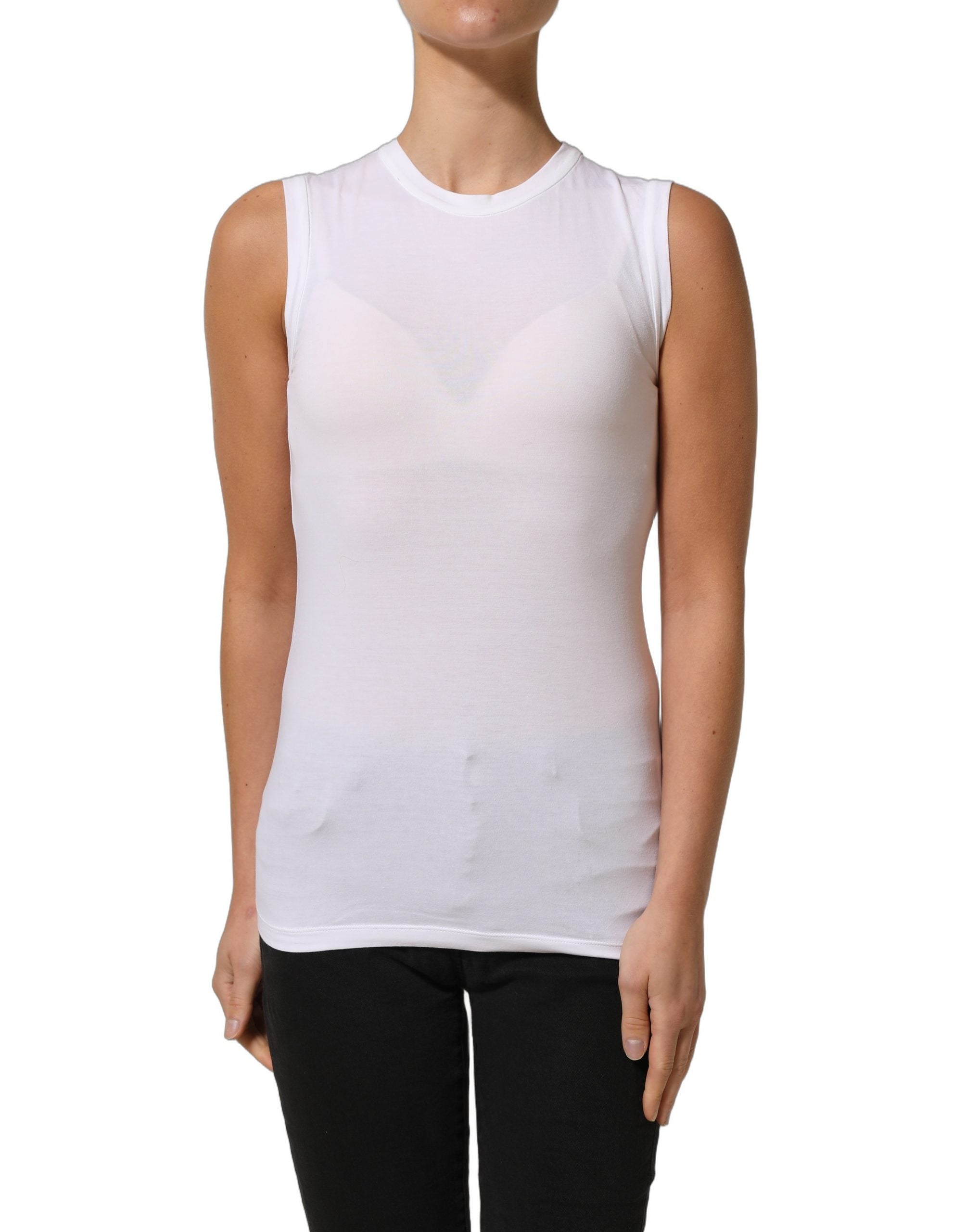 Brunello Cucinelli White SleeveLess Crew Neck Tank Blouse Women's Top (Pre-Owned)