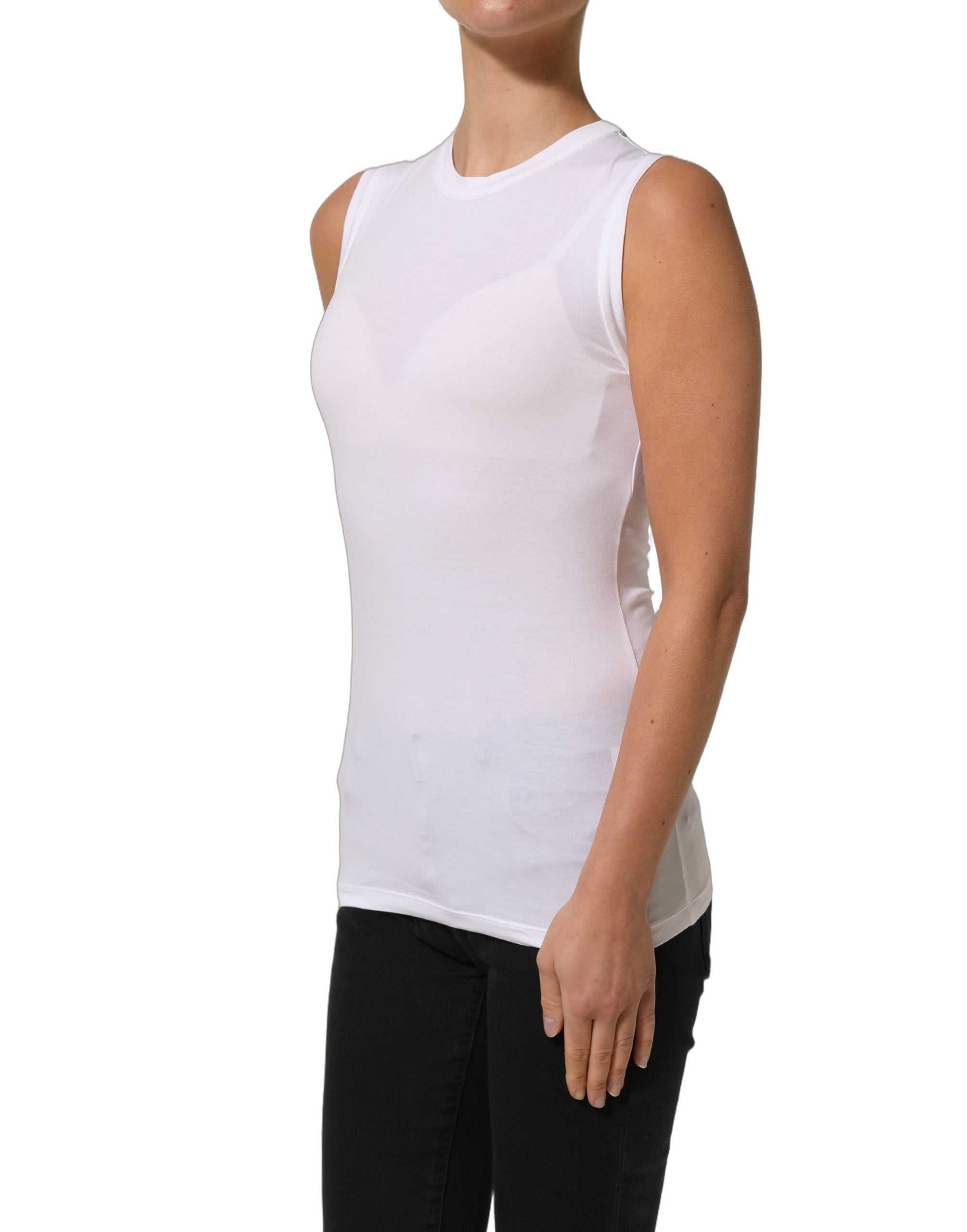Brunello Cucinelli White SleeveLess Crew Neck Tank Blouse Women's Top (Pre-Owned)