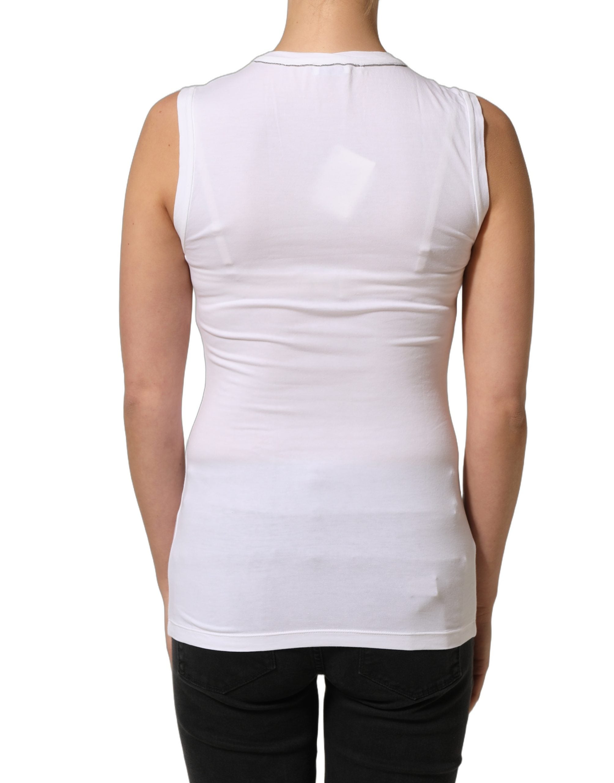 Brunello Cucinelli White SleeveLess Crew Neck Tank Blouse Women's Top (Pre-Owned)