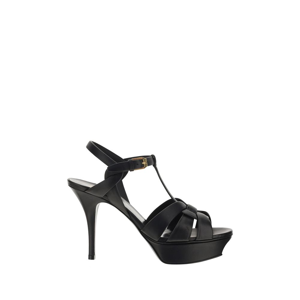 Saint Laurent Black Calf Leather Bos Taurus Platform Women's Sandals