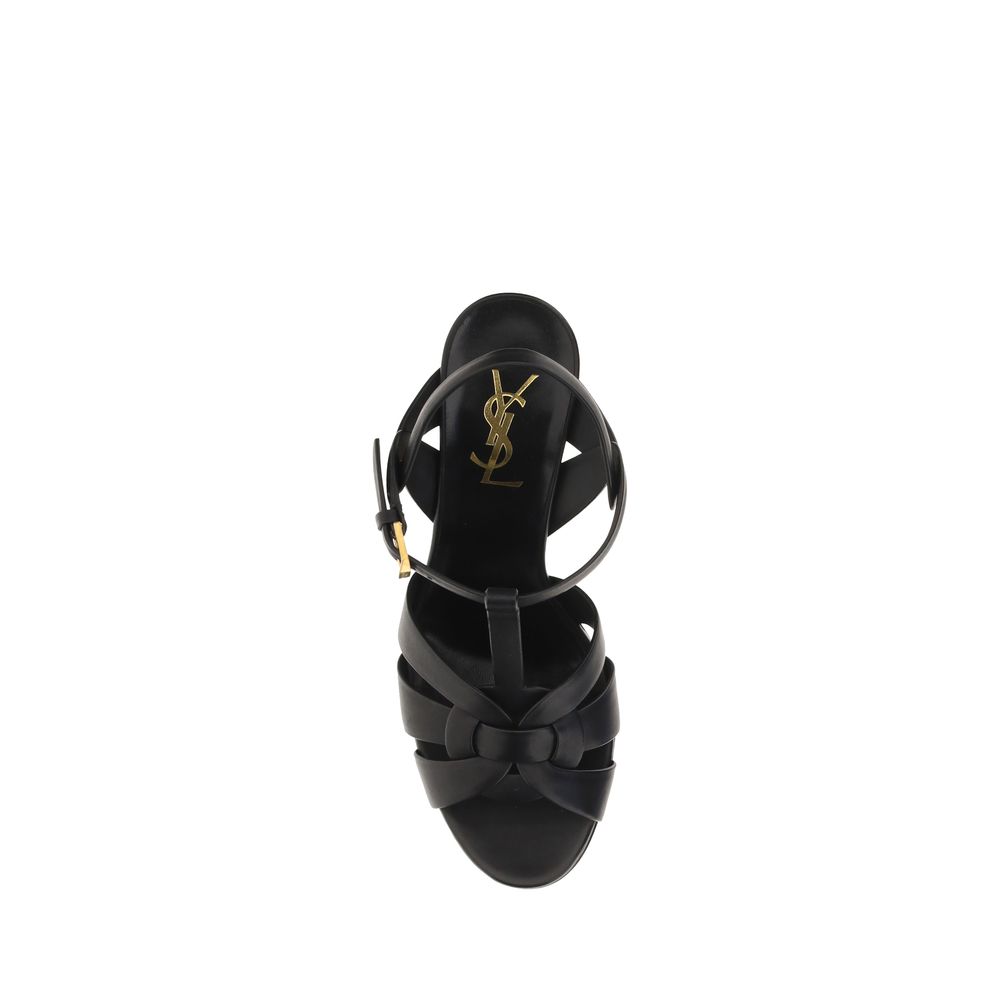 Saint Laurent Black Calf Leather Bos Taurus Platform Women's Sandals
