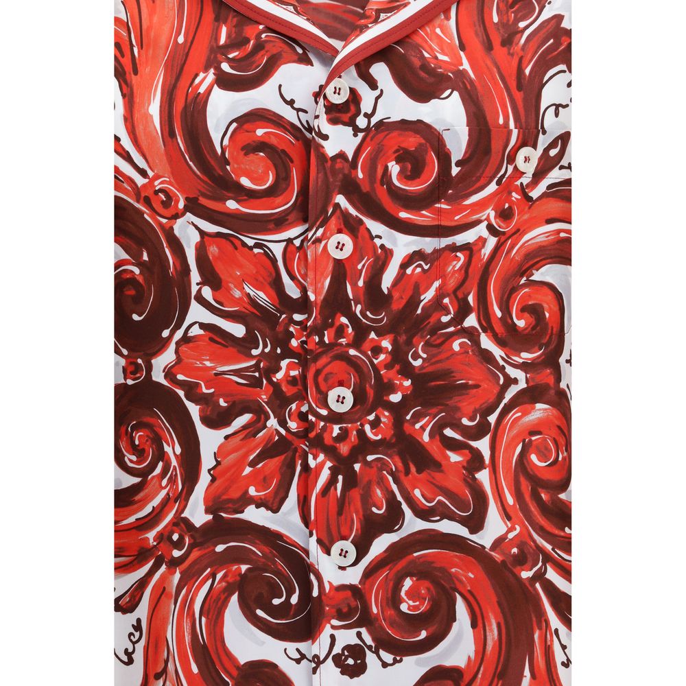 Dolce & Gabbana Red Silk Pattern Men's Shirt