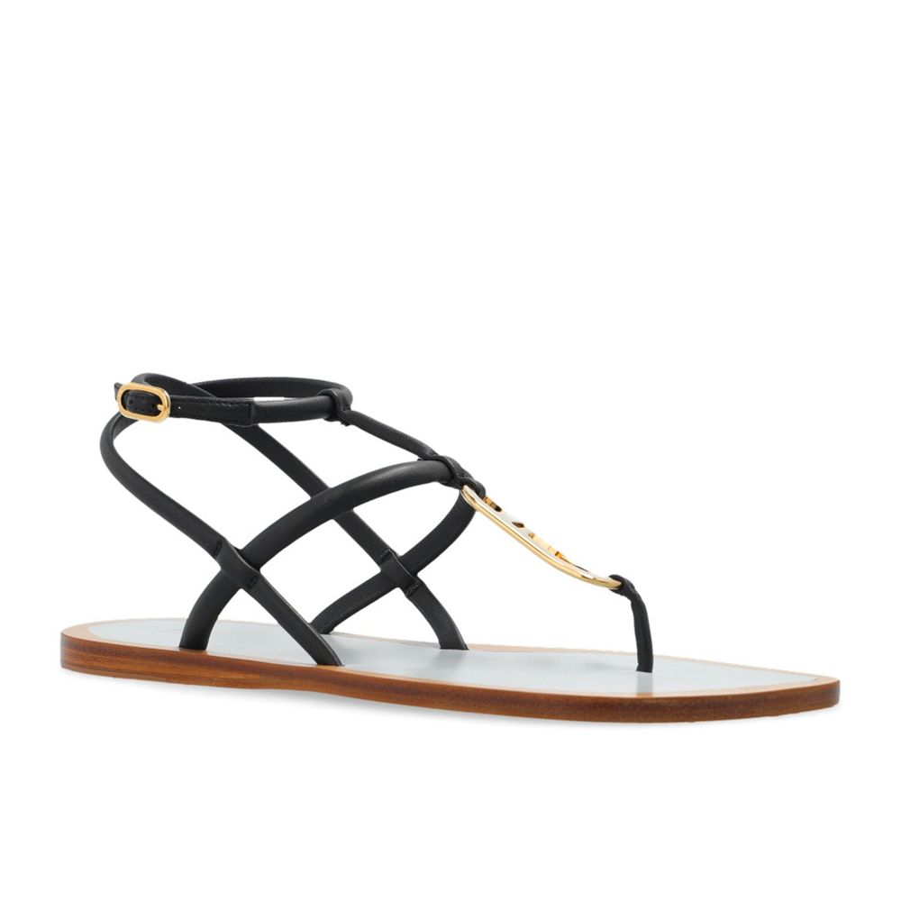 Fendi Black Leather Flat Women's Sandals