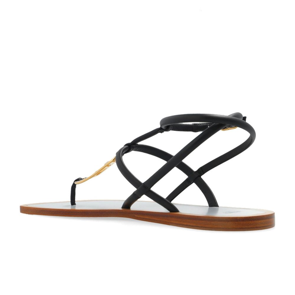 Fendi Black Leather Flat Women's Sandals