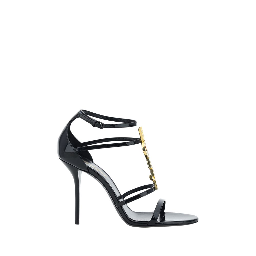 Saint Laurent Black Calf Leather Bos Taurus Stiletto Heel Women's Sandals