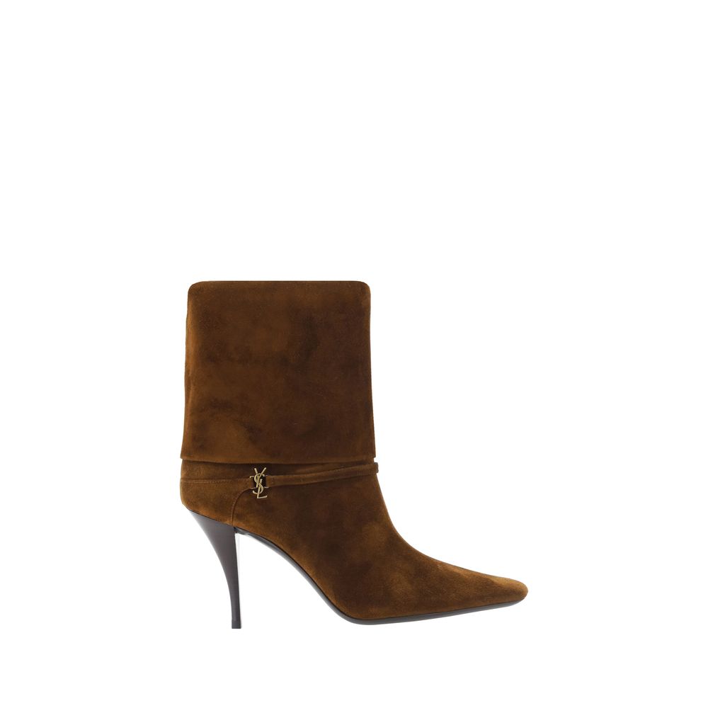 Saint Laurent Brown Calf Leather Bos Taurus Ankle Women's Boots