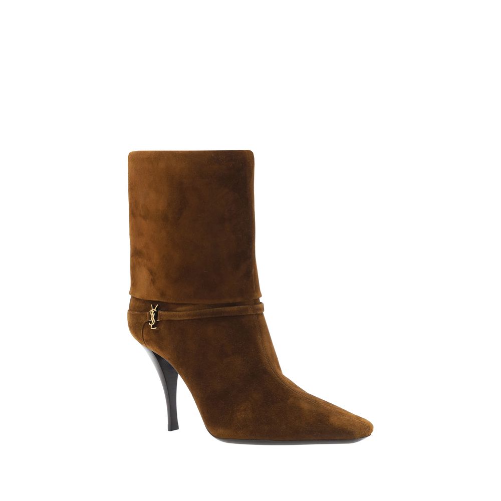 Saint Laurent Brown Calf Leather Bos Taurus Ankle Women's Boots
