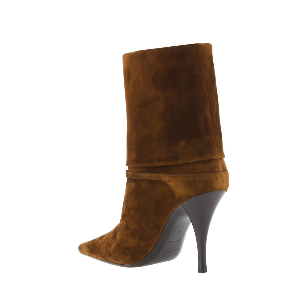 Saint Laurent Brown Calf Leather Bos Taurus Ankle Women's Boots