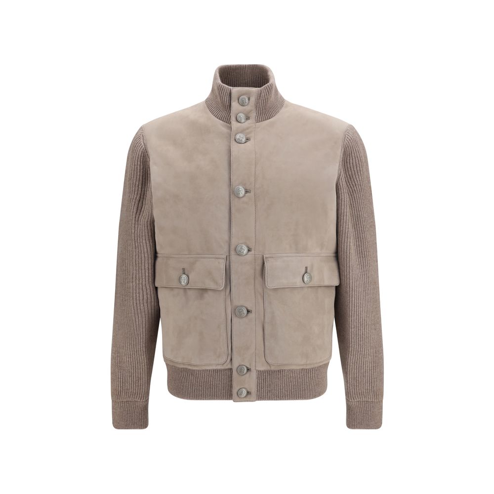 Brunello Cucinelli Beige Calf Leather Bos Taurus Leather Men's Jacket