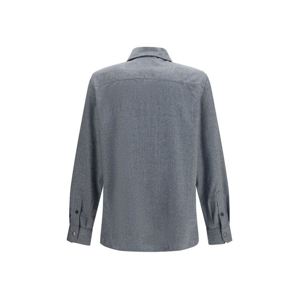 Brunello Cucinelli Gray Wool Oves Aries Dress Men's Shirt