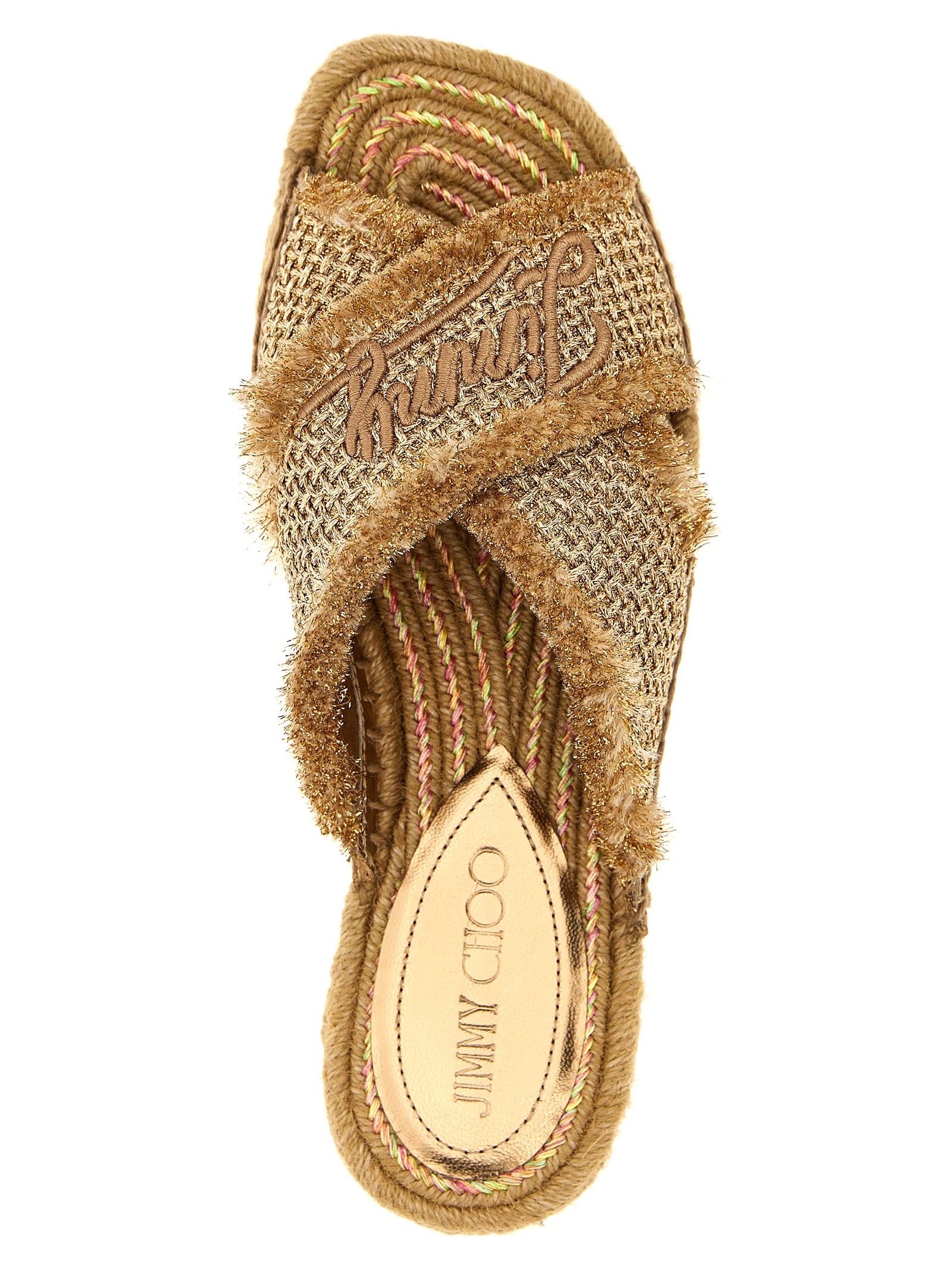 Jimmy Choo Gold Textile Women's Slides