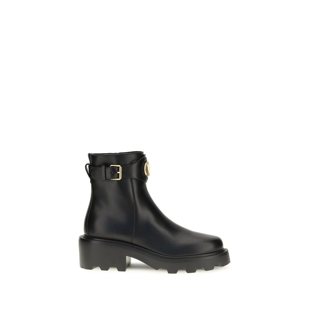 Valentino Garavani Black Calf Leather Bos Taurus Ankle Women's Boots