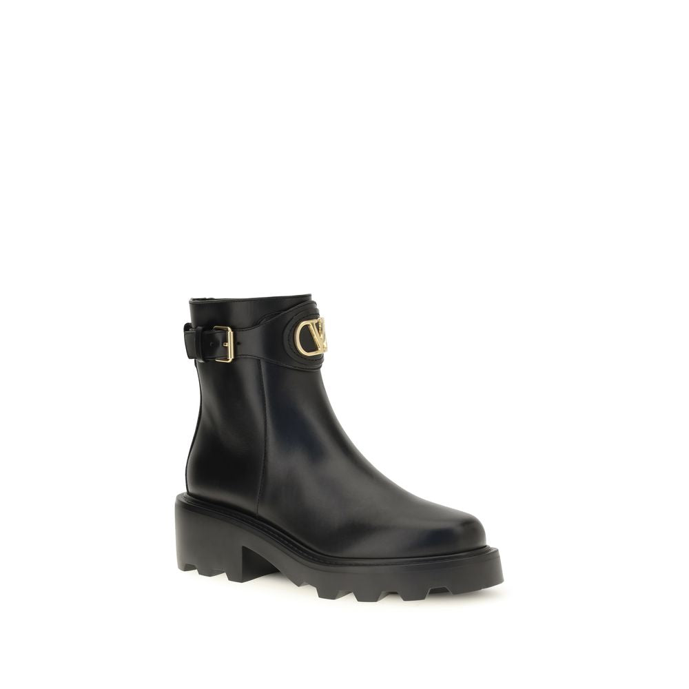 Valentino Garavani Black Calf Leather Bos Taurus Ankle Women's Boots