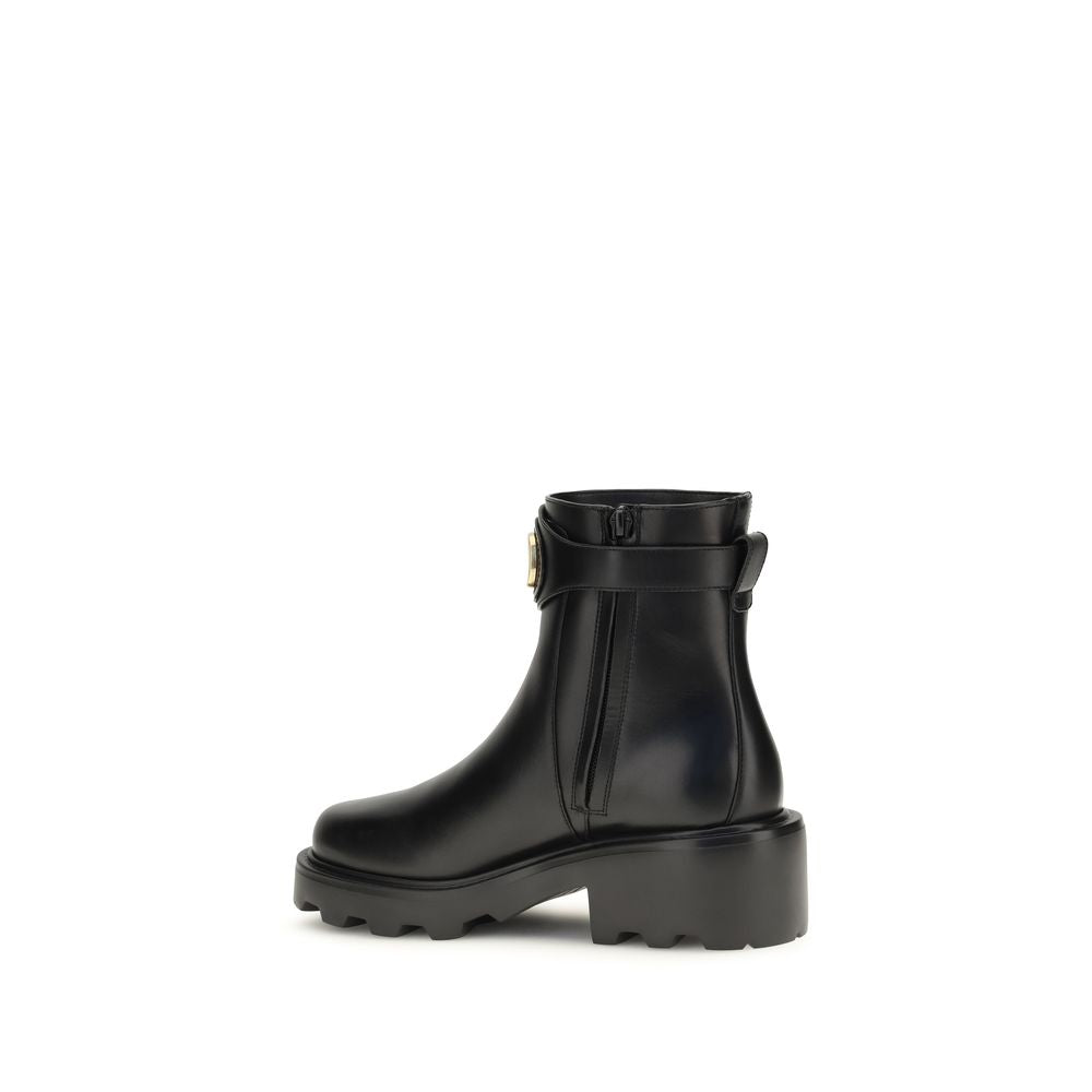 Valentino Garavani Black Calf Leather Bos Taurus Ankle Women's Boots