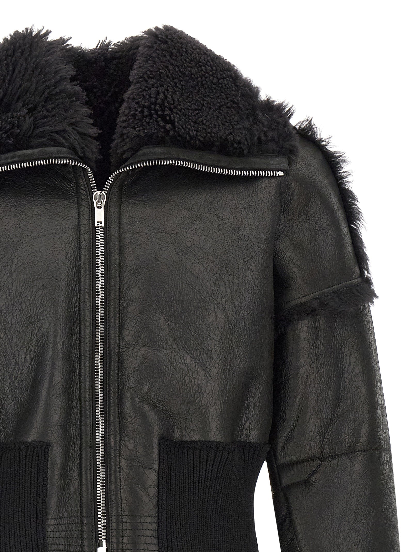 Rick Owens Black Lamb Fur Leather Men's Jacket