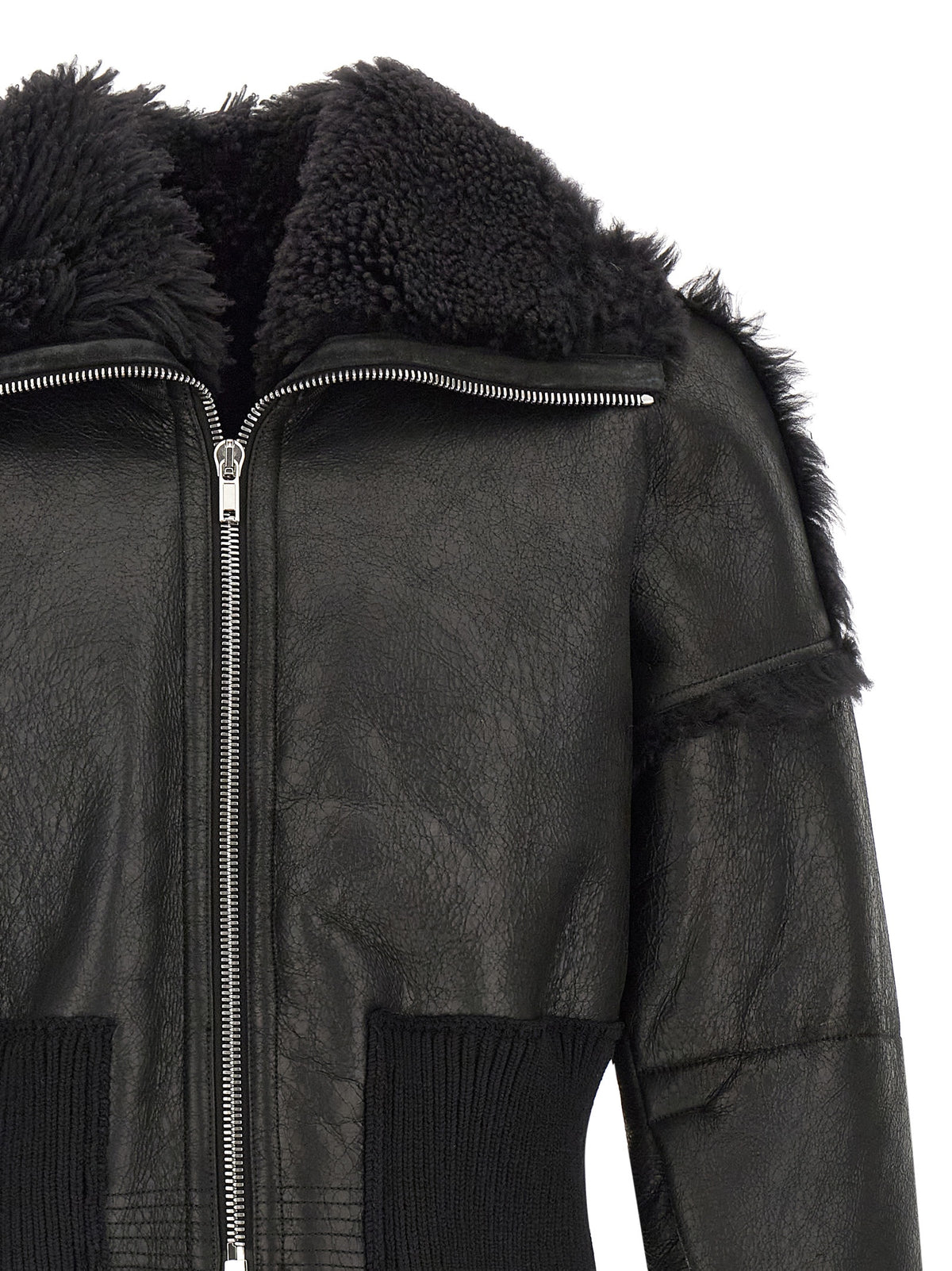 Rick Owens Black Lamb Fur Leather Men's Jacket