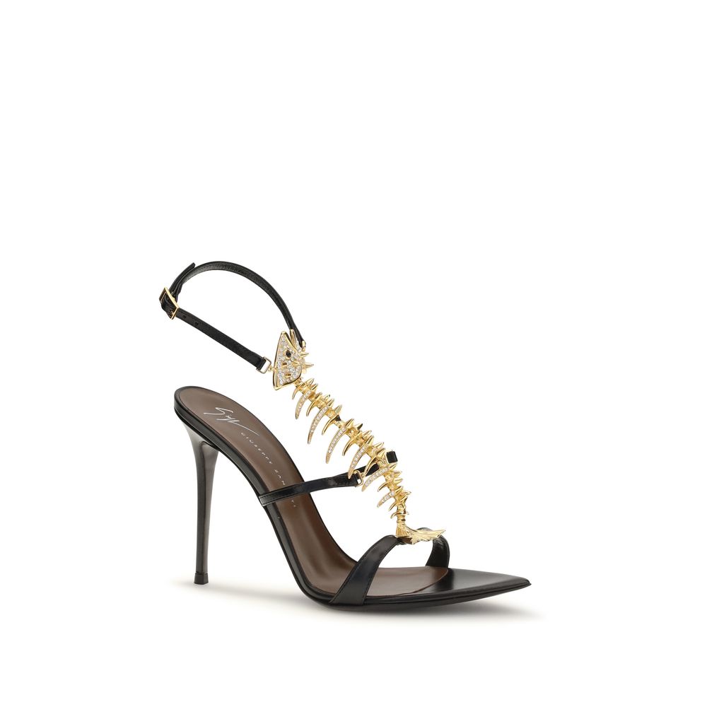 Giuseppe Zanotti Black Calf Leather Bos Taurus Stiletto Heel Women's Sandals